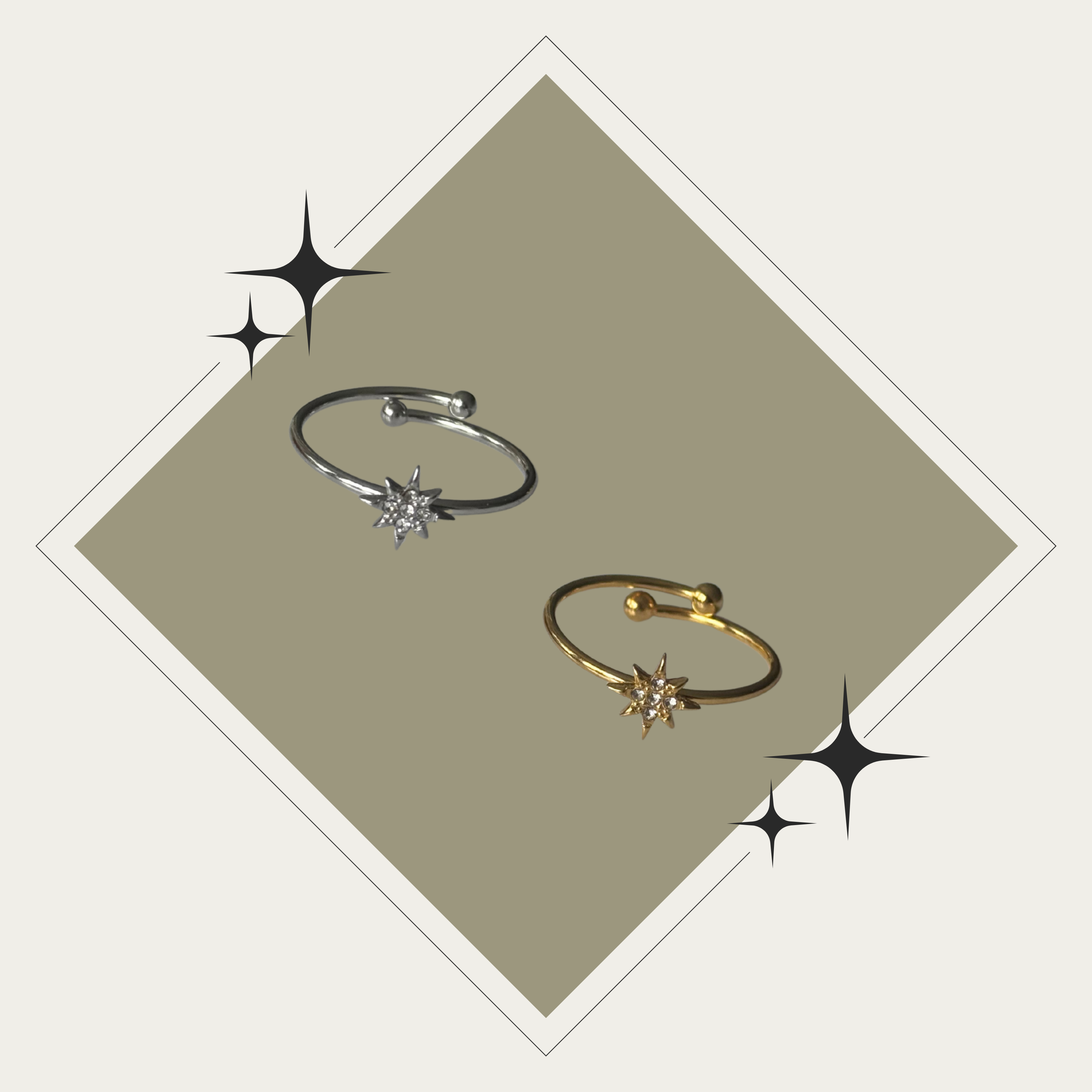 Sortija oro o plata con estrella ajustable Stainless Steel