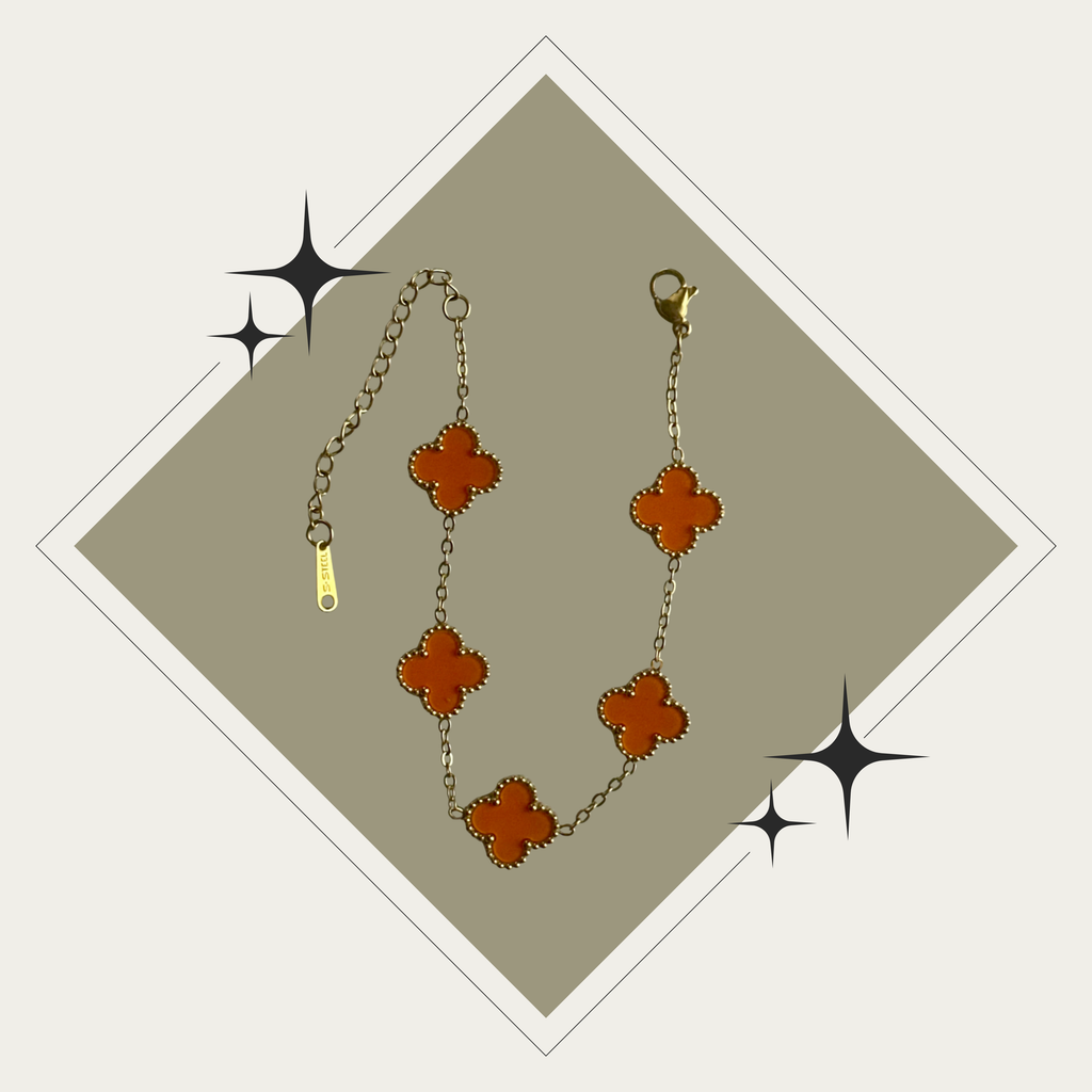 Pulsera trébol naranja y oro Stainless Steel