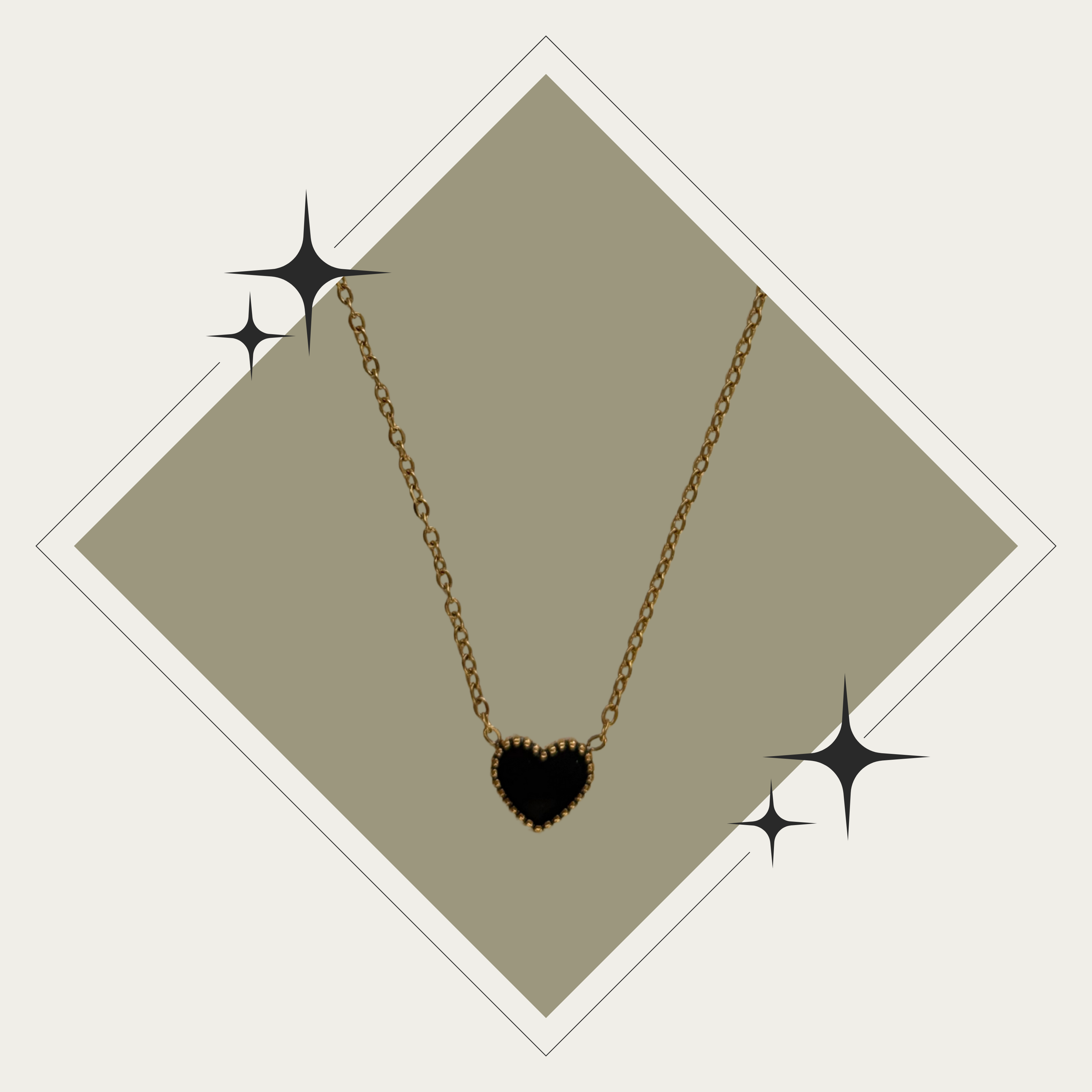 Collar de corazón negro y oro Stainless Steel