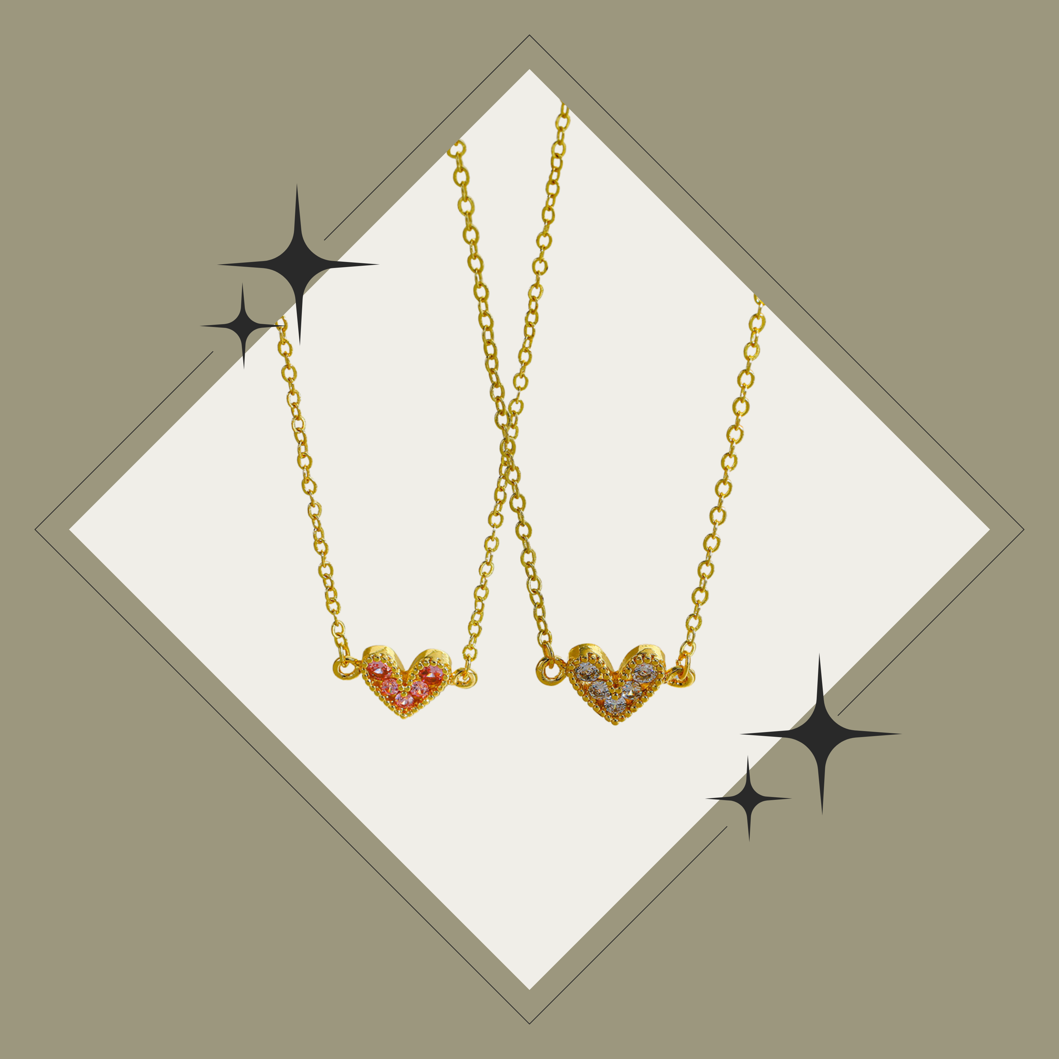 Collar corazón con diamantes - rosa o clear