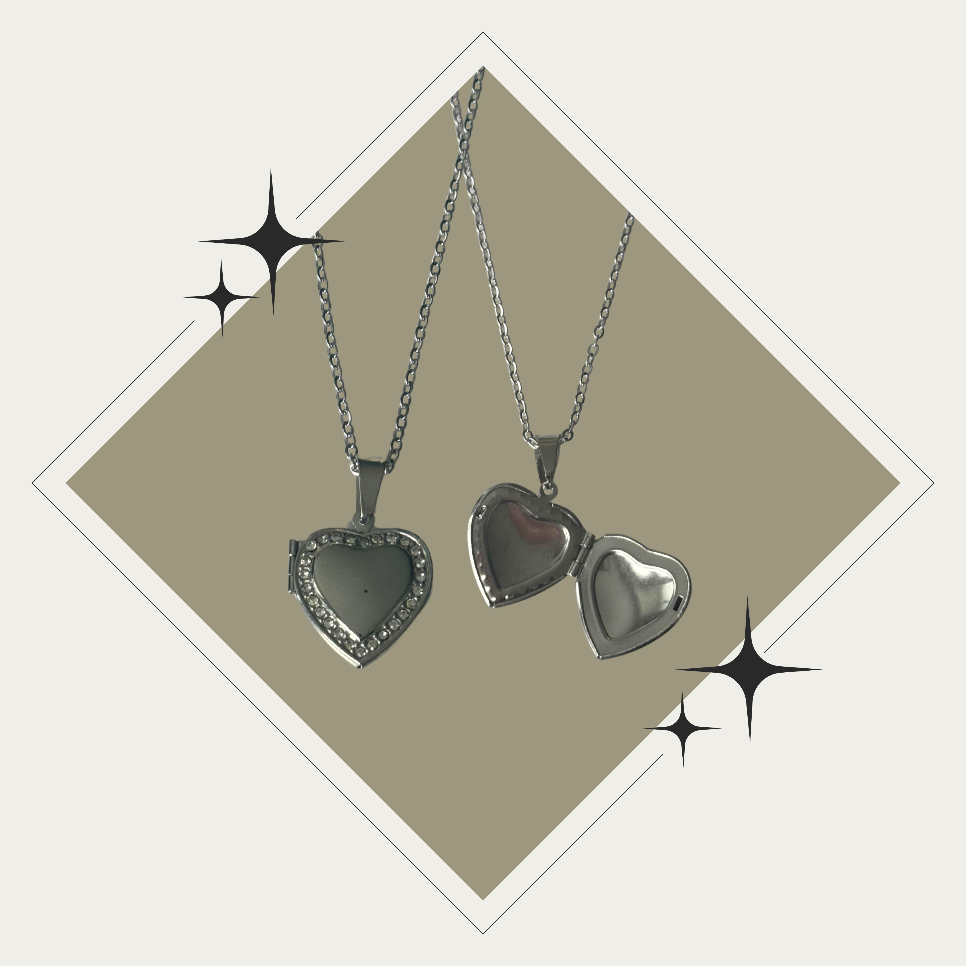 Photo necklace - corazón plata con diamantes (1-2 fotos)