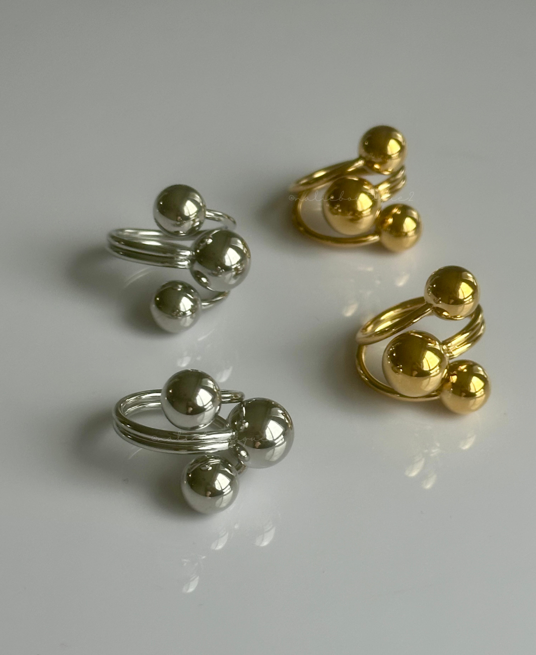 Sortija doble con bola en oro o plata Stainless Steel size 9