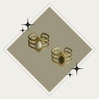 Sortija oro triple con ovalo blanco o negro en centro Stainless Steel