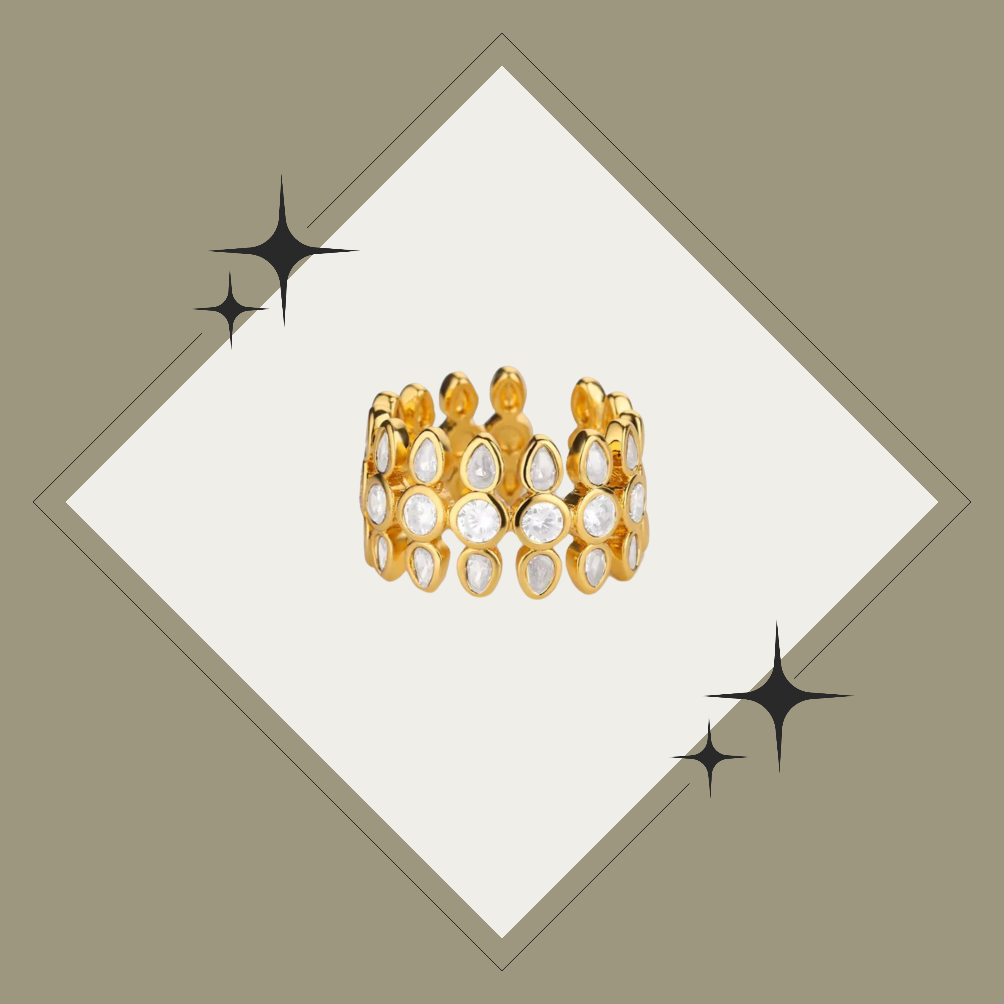 Sortija triple ajustable oro y blanca