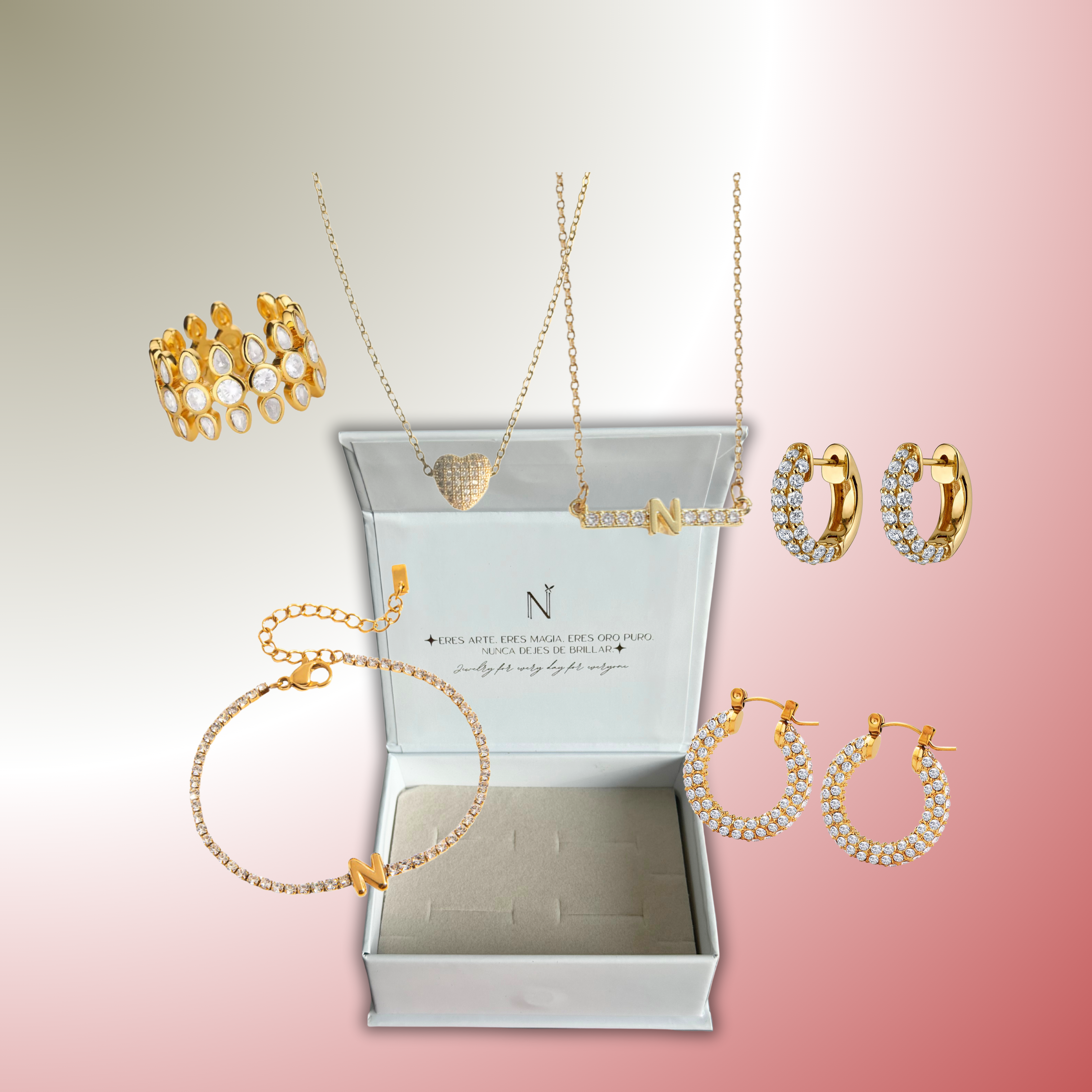 6 piezas con diamantes e inicial