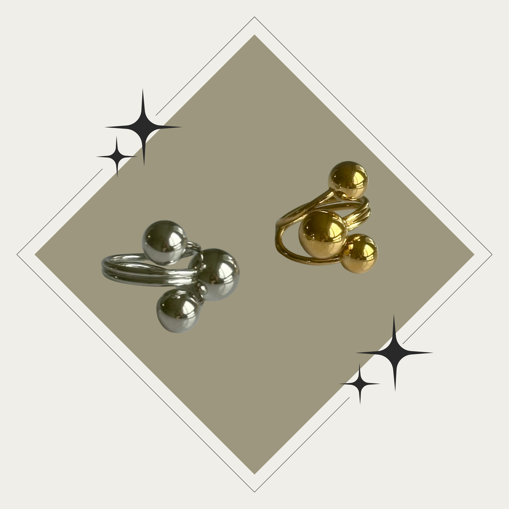 Sortija doble con bola en oro o plata Stainless Steel size 9