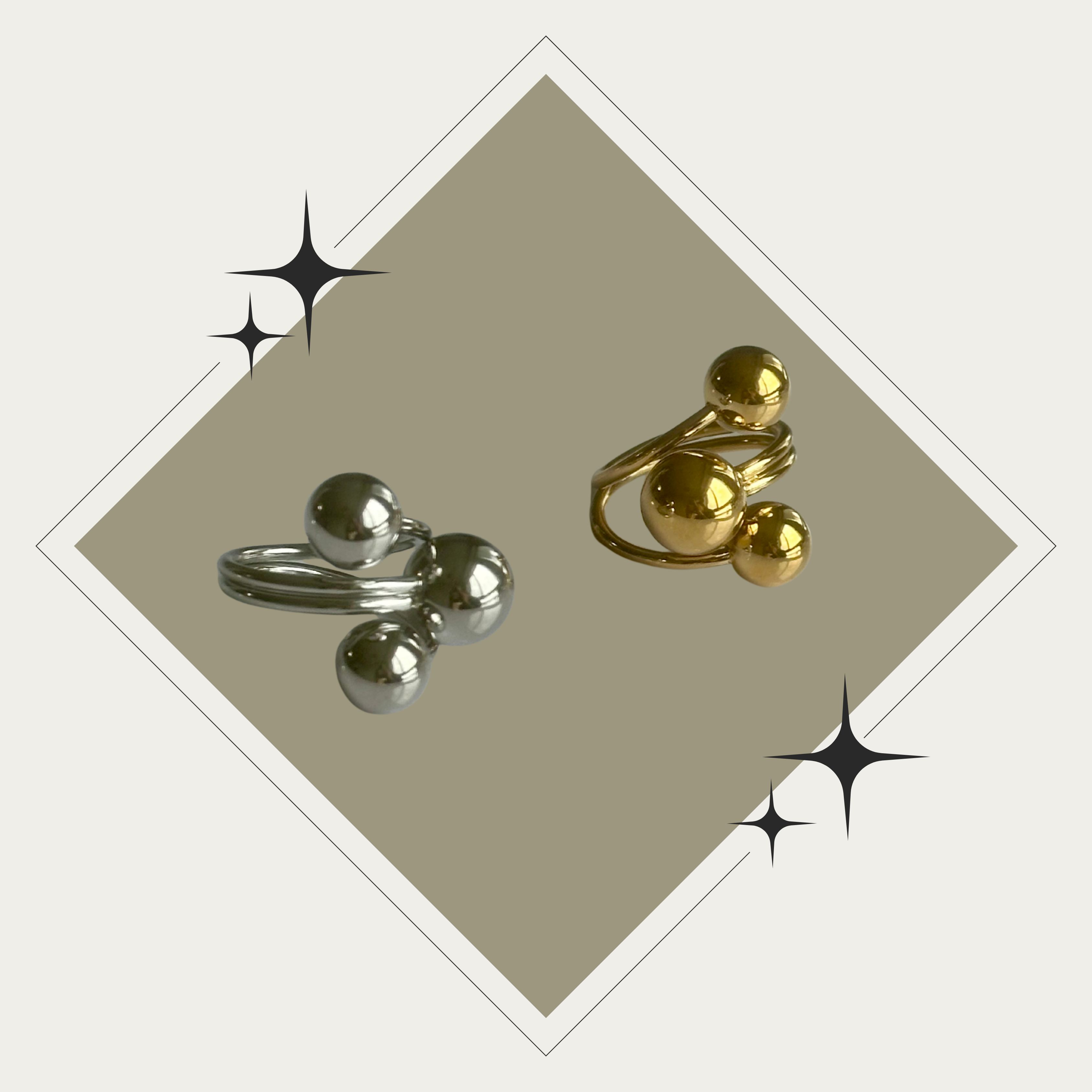 Sortija doble con bola en oro o plata Stainless Steel size 9