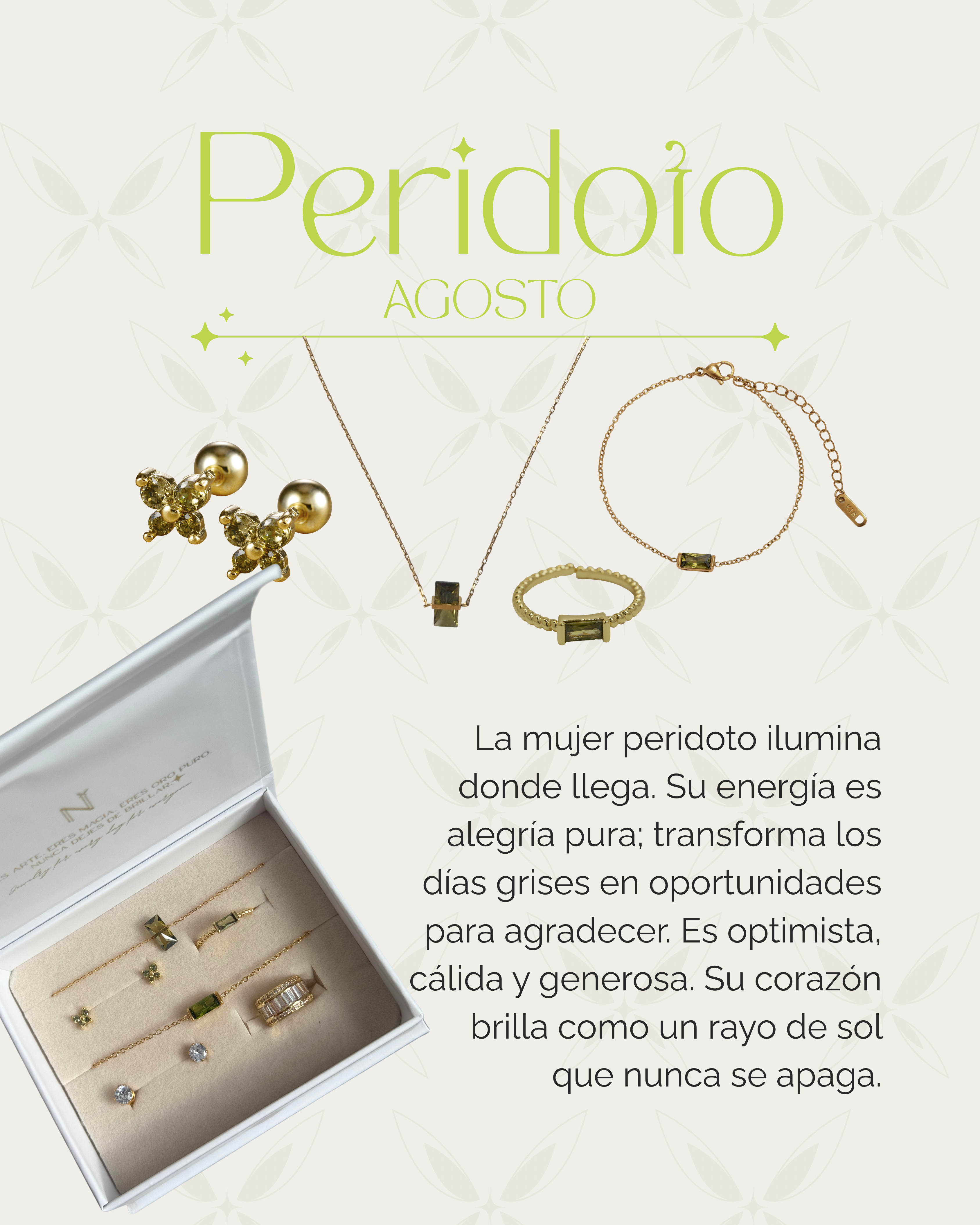 6 días de joyería - Piedra mes agosto (Peridoto)