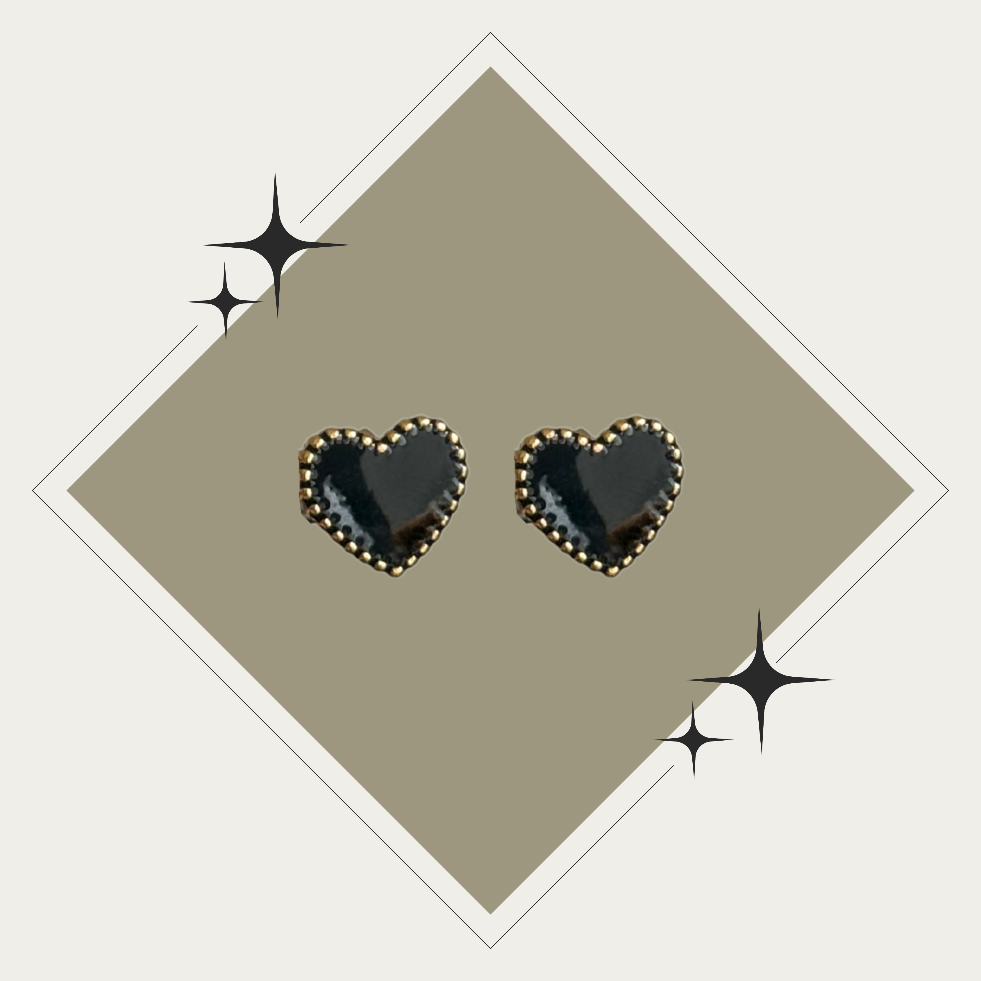Pantallas (studs) corazón negro y oro Stainless Steel