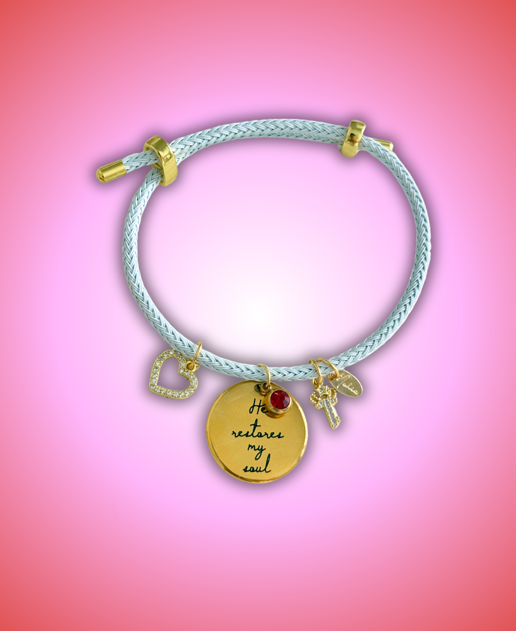Pulsera blanca ÉL RESTAURÓ MI ALMA oro (ajustable)