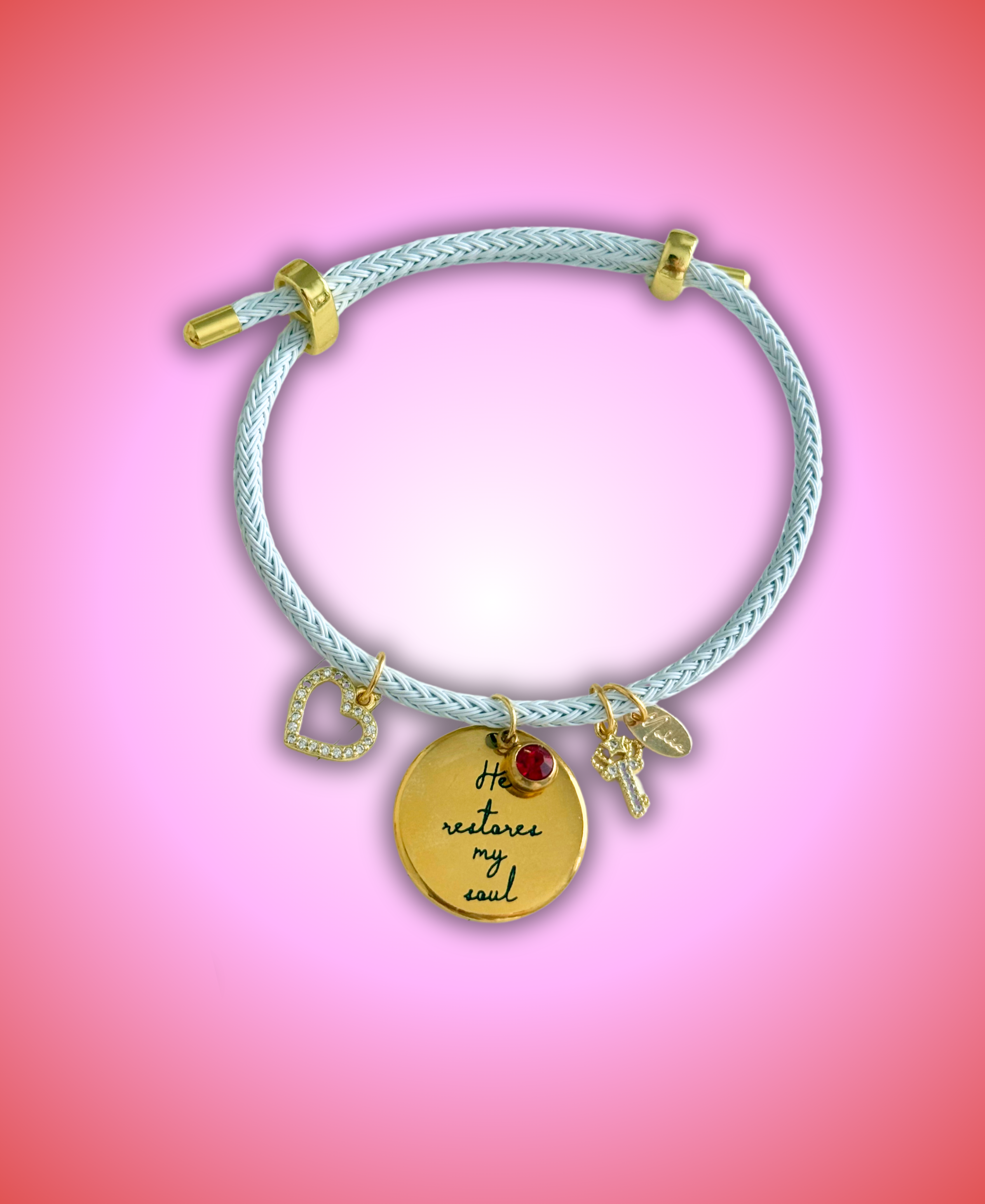 Pulsera blanca ÉL RESTAURÓ MI ALMA oro (ajustable)