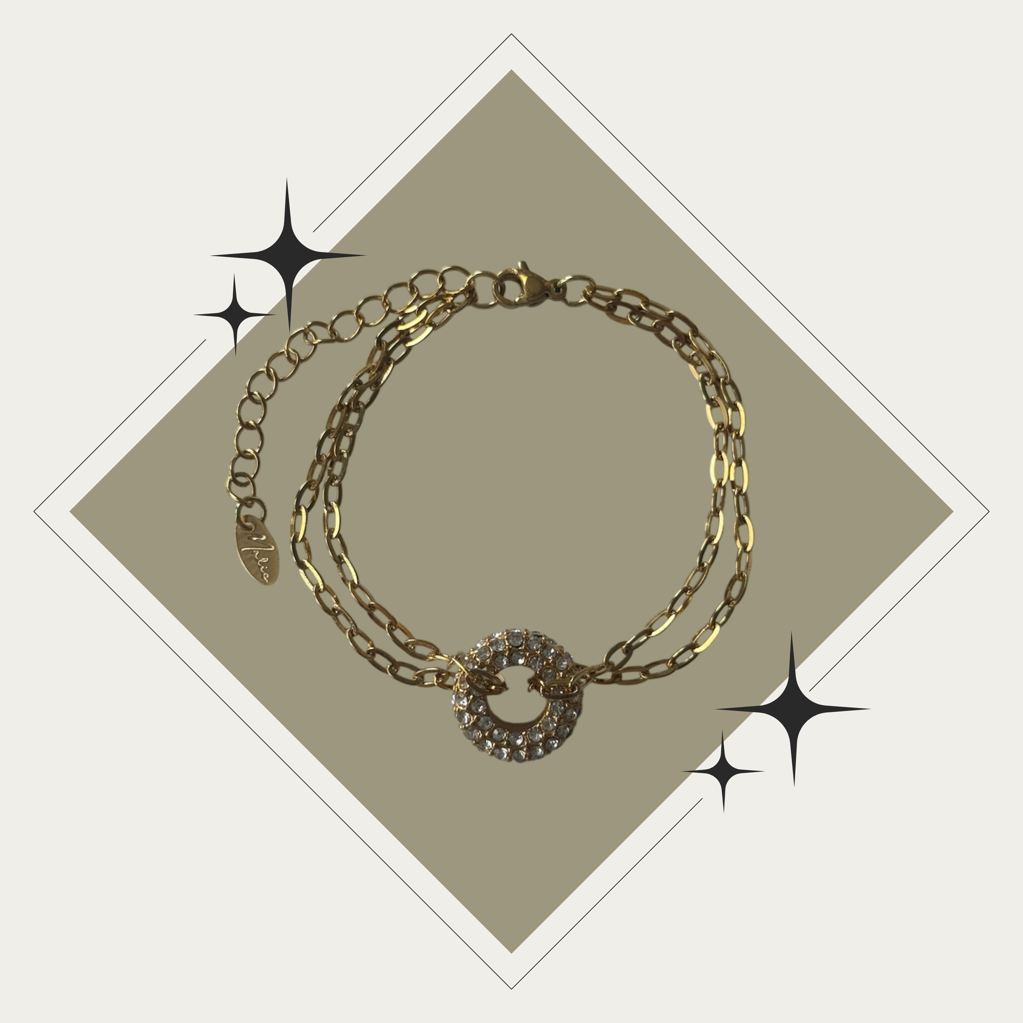 Pulsera con conector de círculo con zirconia oro Stainless Steel