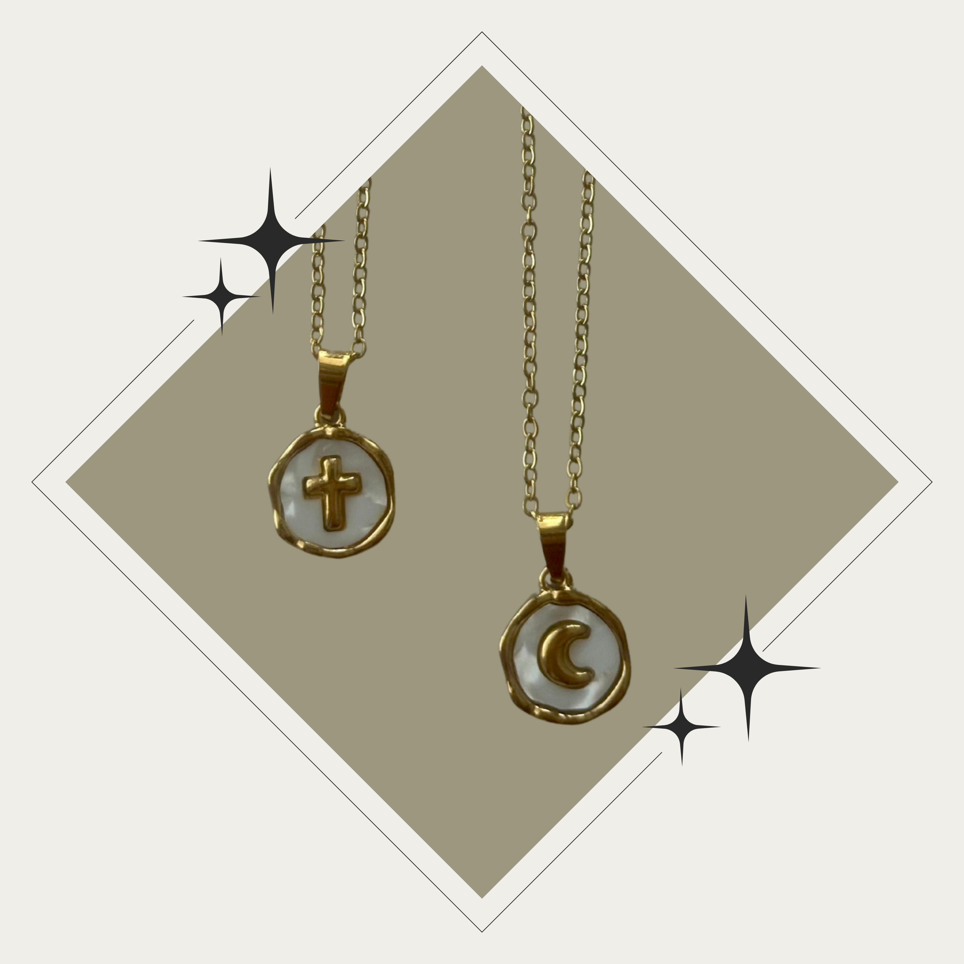 Collar oro minimalista con cruz y luna - Stainless Steel