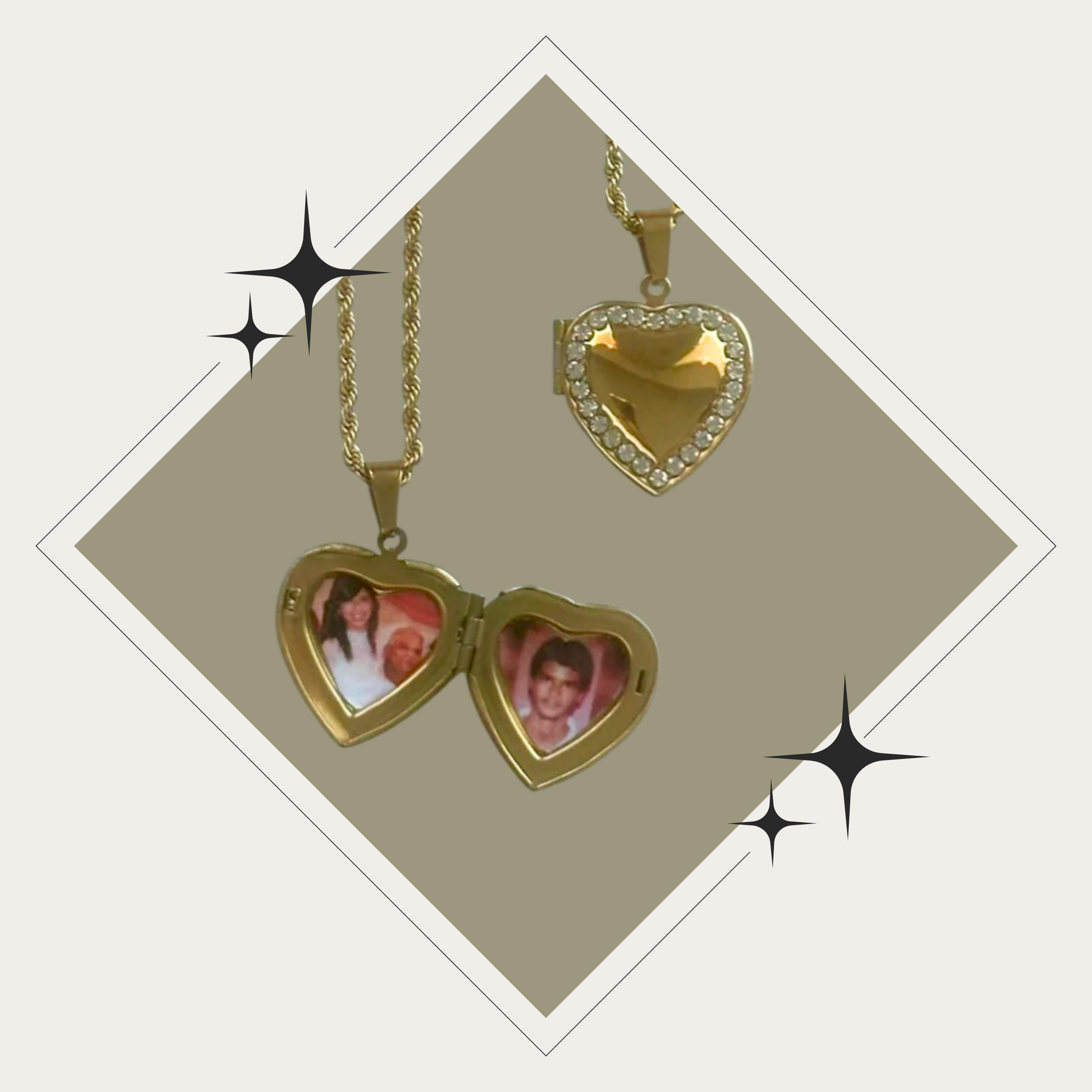 Photo necklace - corazón oro con diamantes (1-2 fotos)