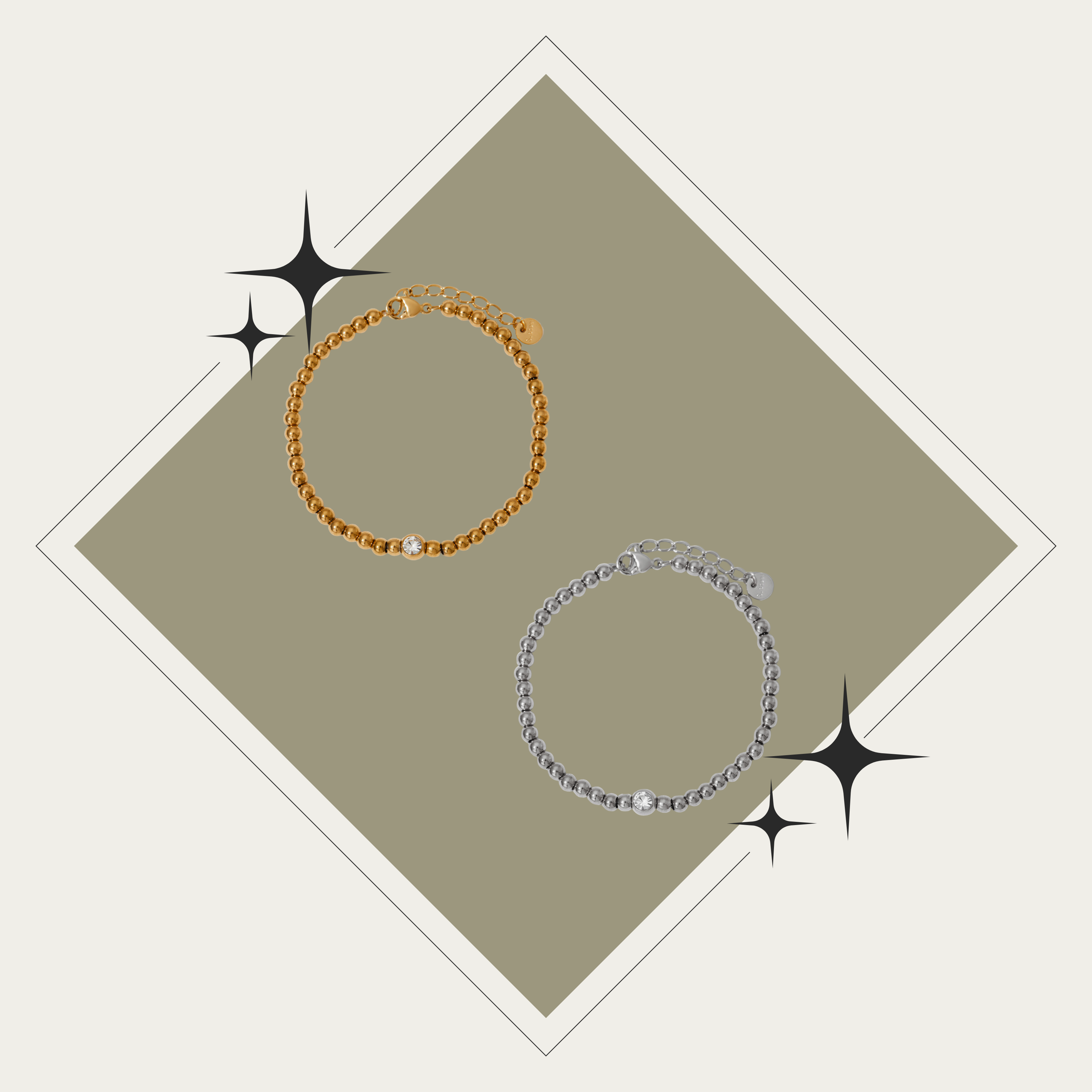 Día 10: Pulsera de balines con diamante oro o plata Stainless Steel