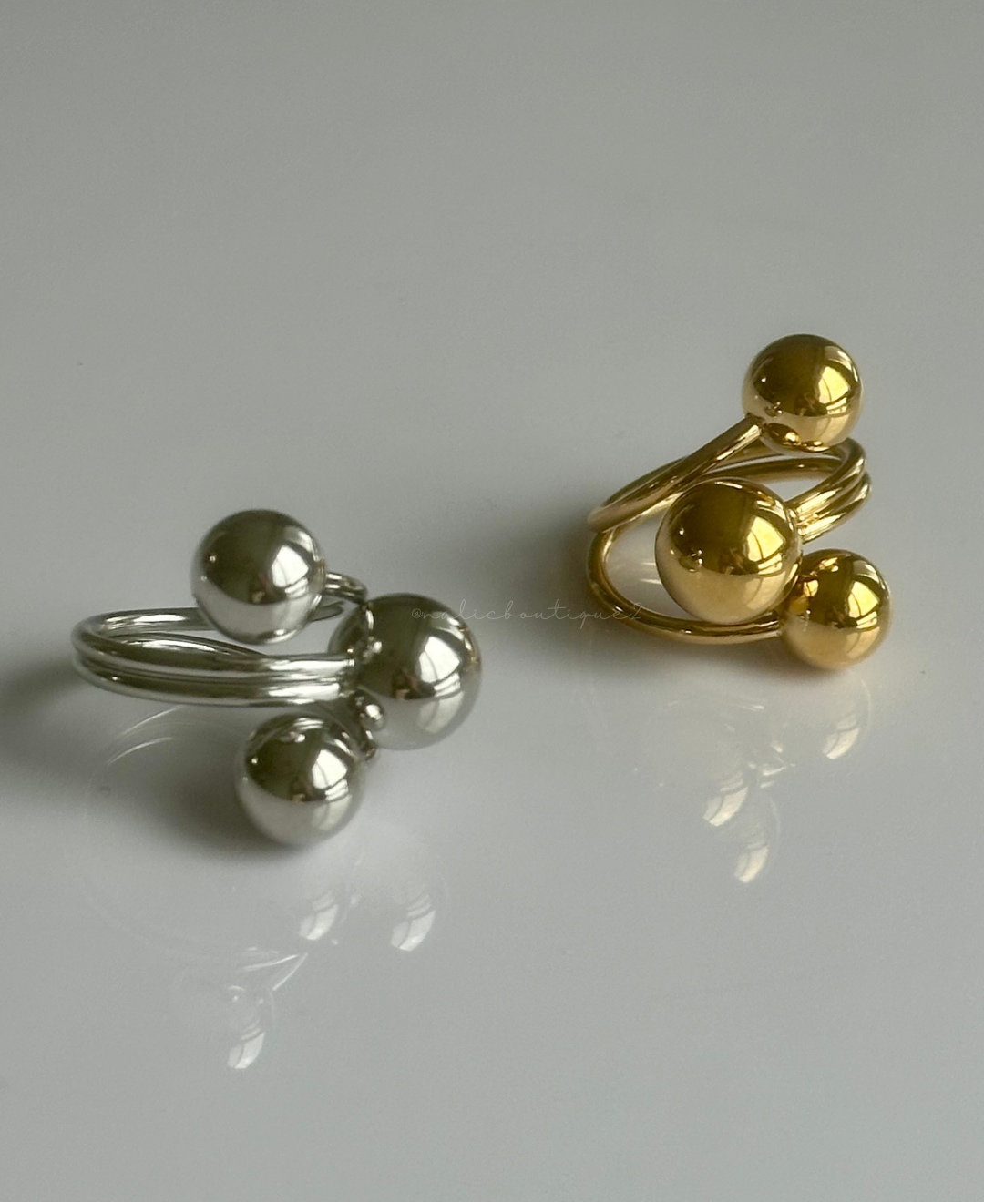Sortija doble con bola en oro o plata Stainless Steel size 9