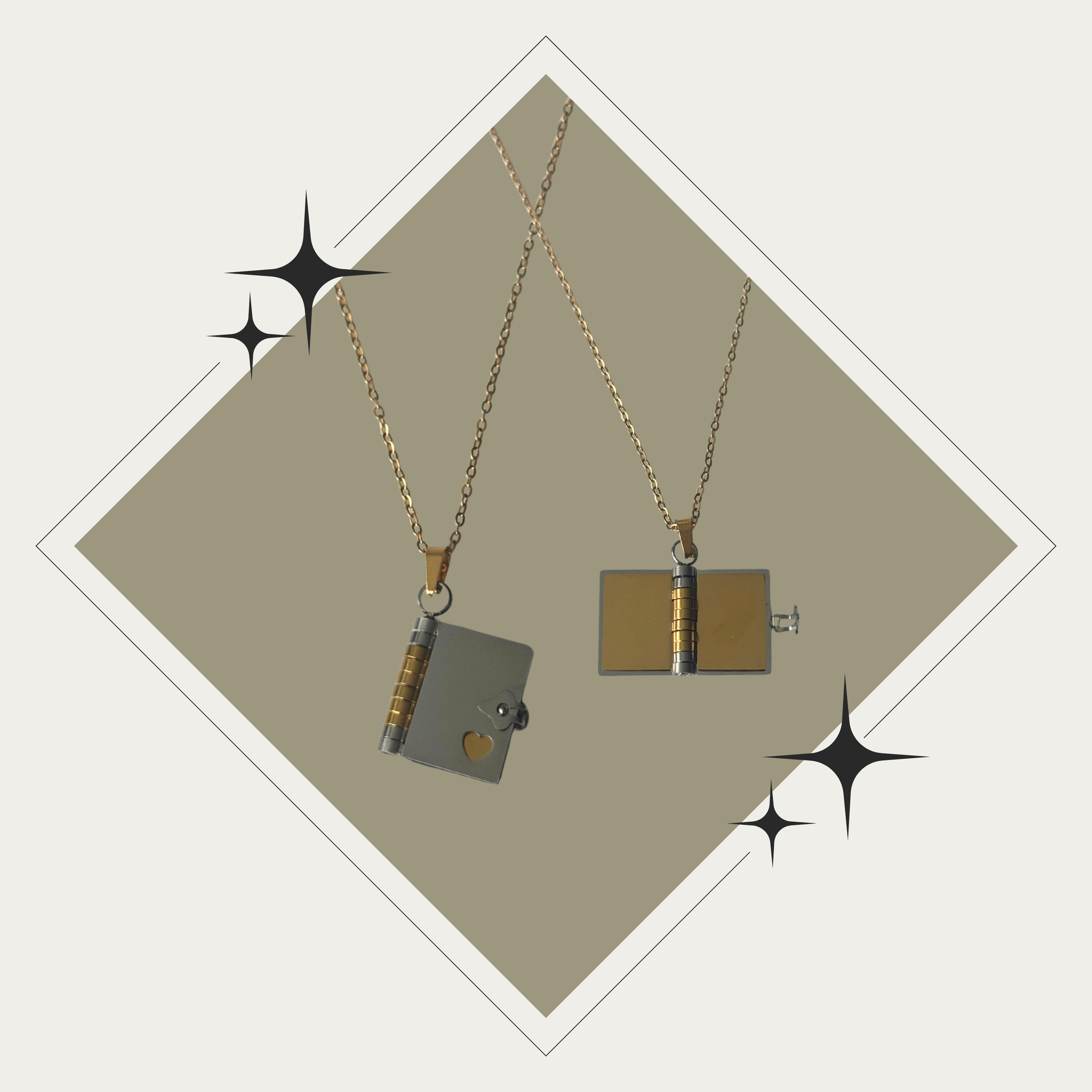 Photo necklace libro - color oro y plata (hasta 3 fotos)