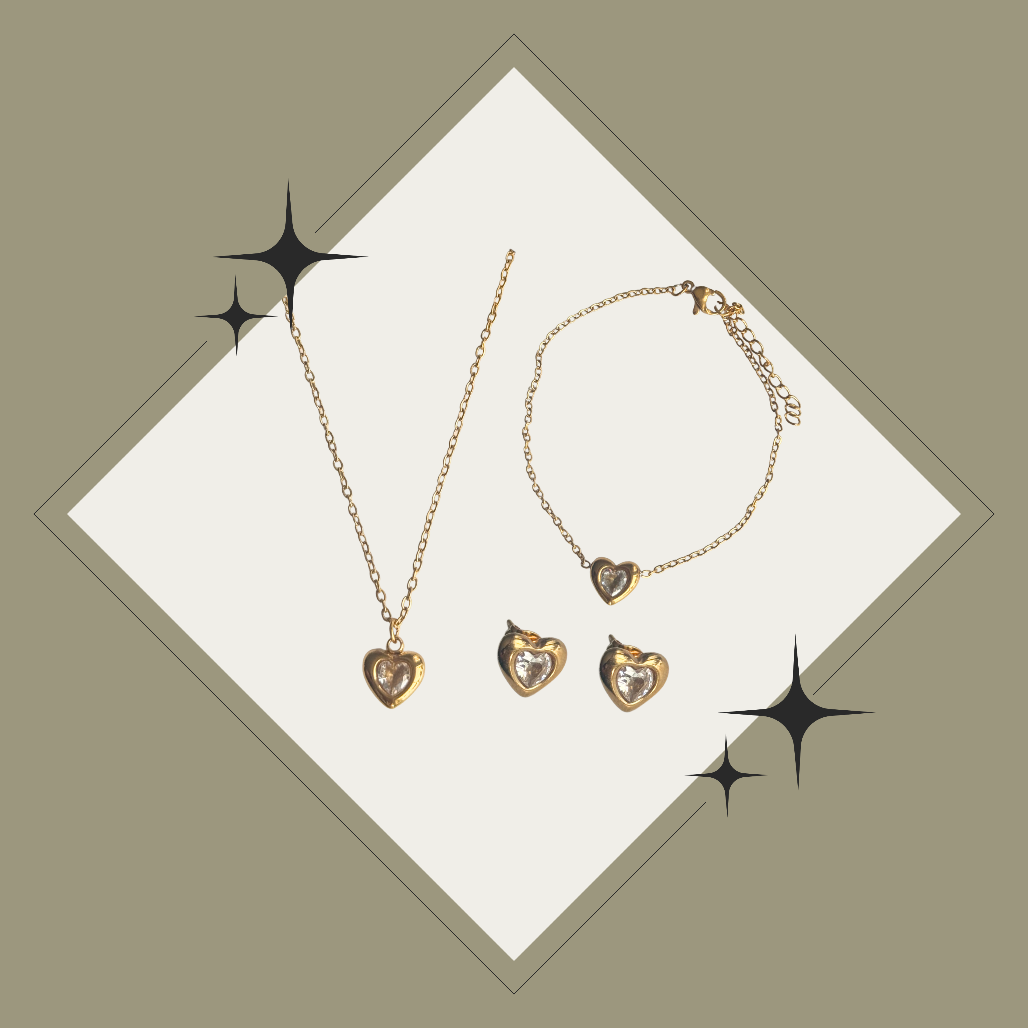 Conjunto de corazón - collar, pulsera pantallas