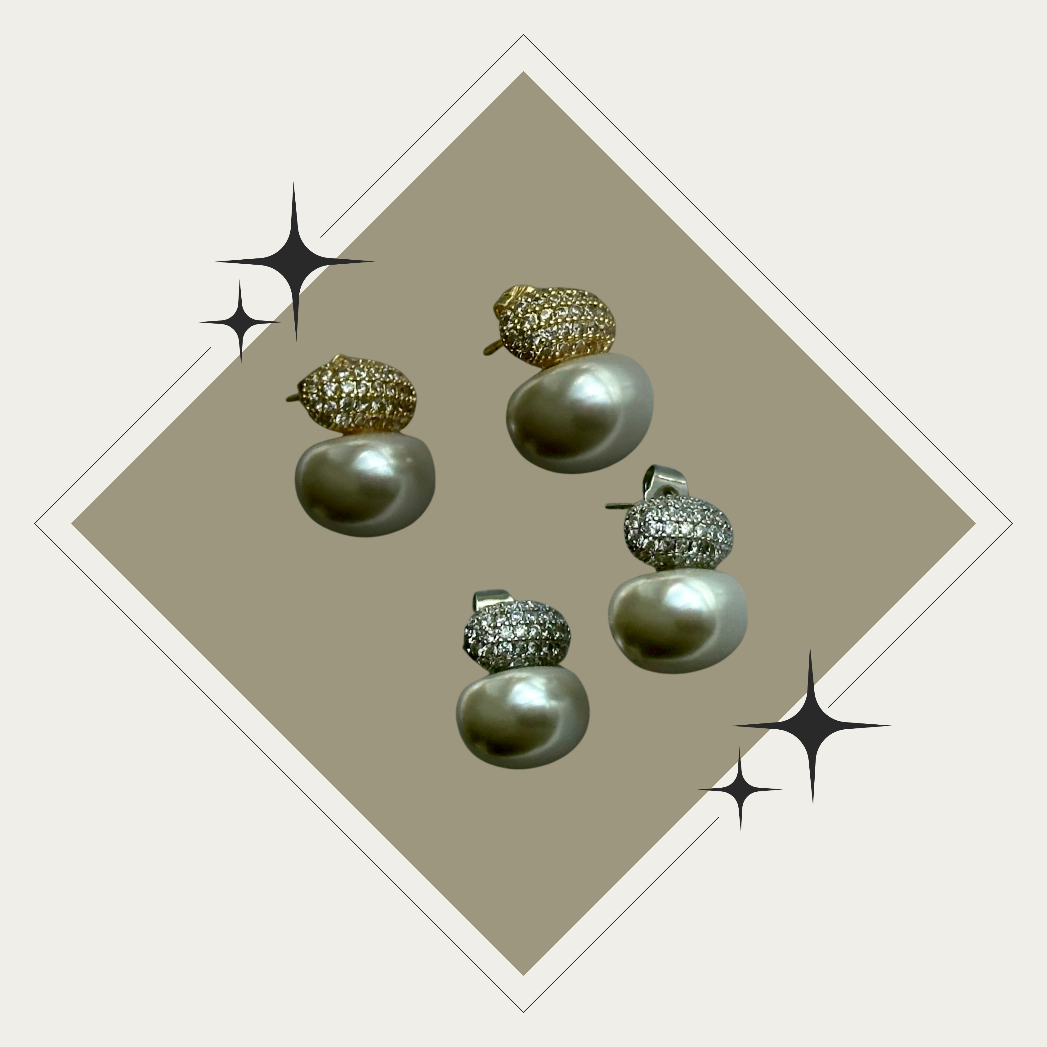 Pantallas oro o plata con zirconia y perla