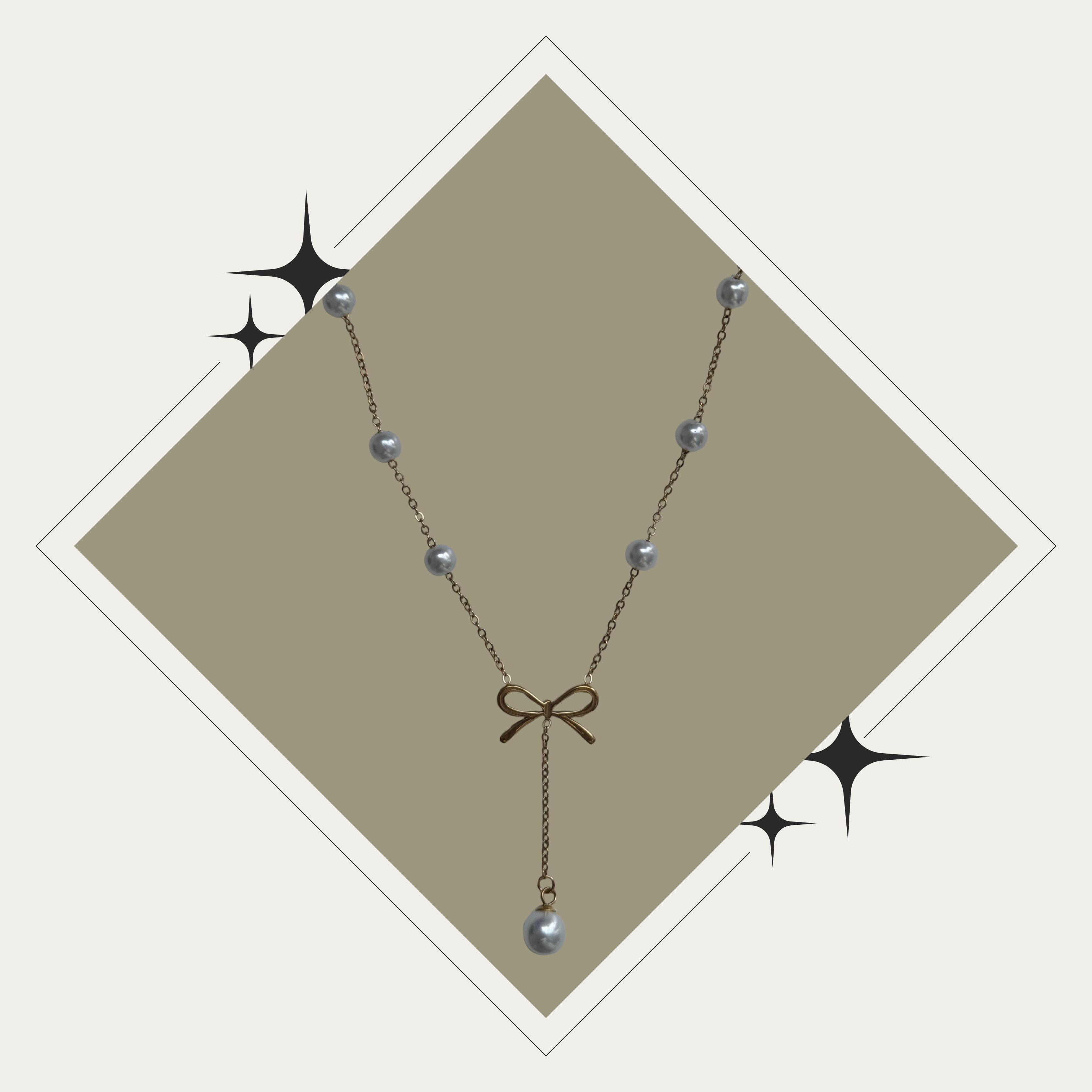 Collar perlas con lazo oro Stainless Steel