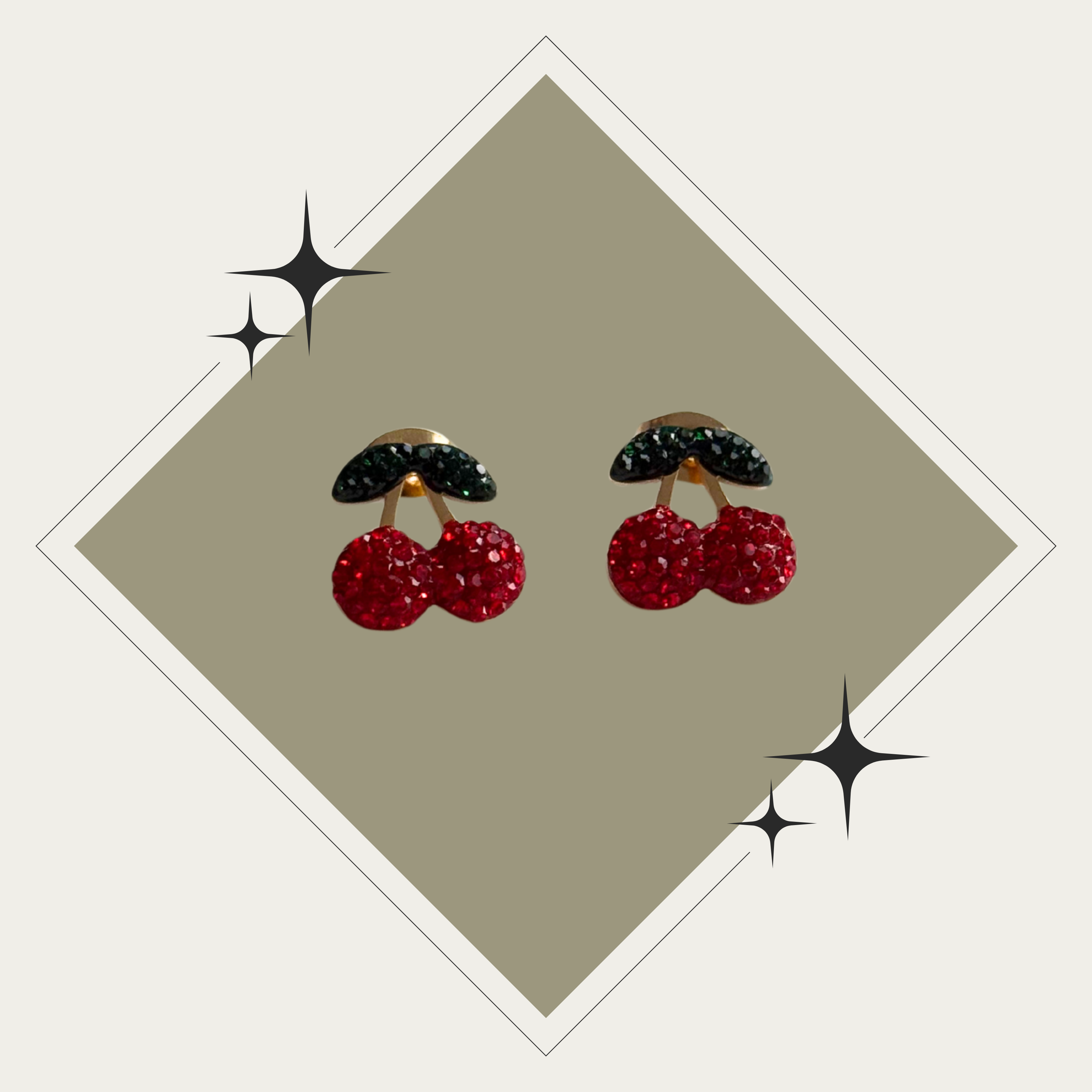 Pantallas studs de cherry oro con diamantes rojo  Stainless Steel