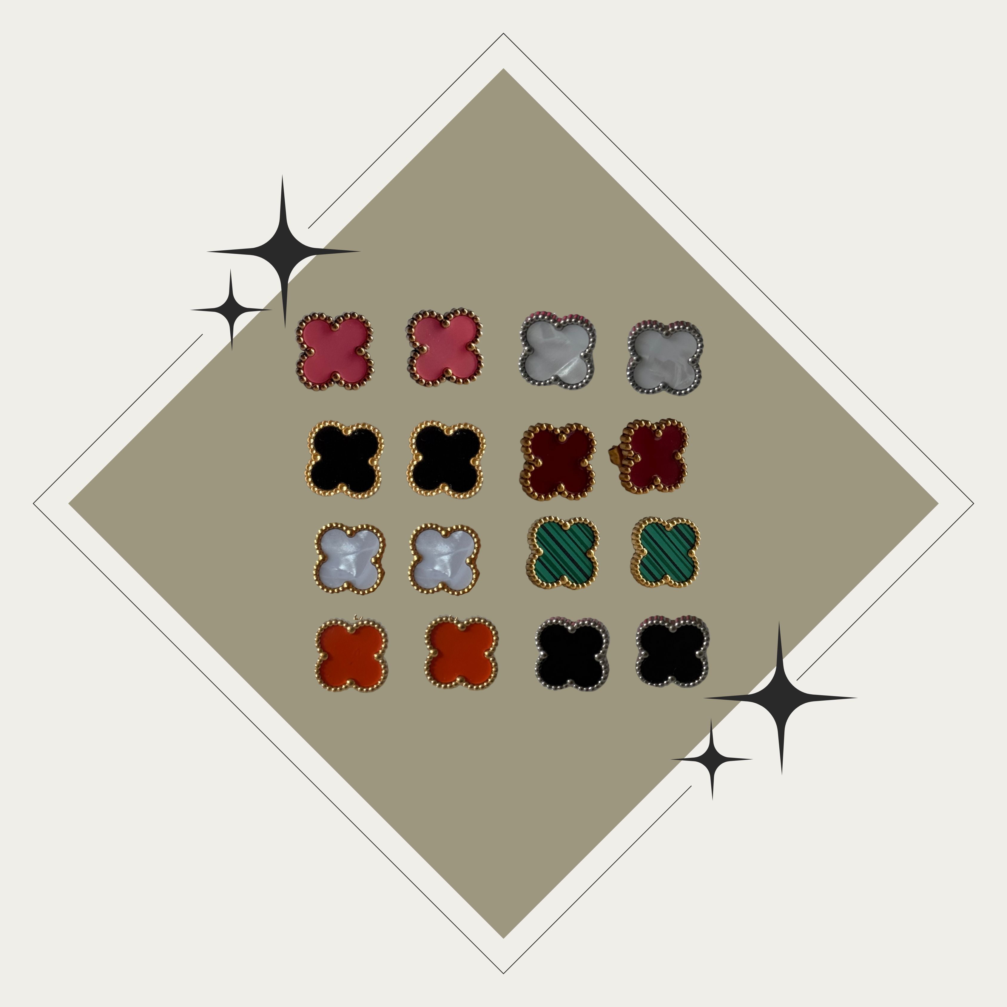 Pantallas (studs) trébol oro Stainless Steel