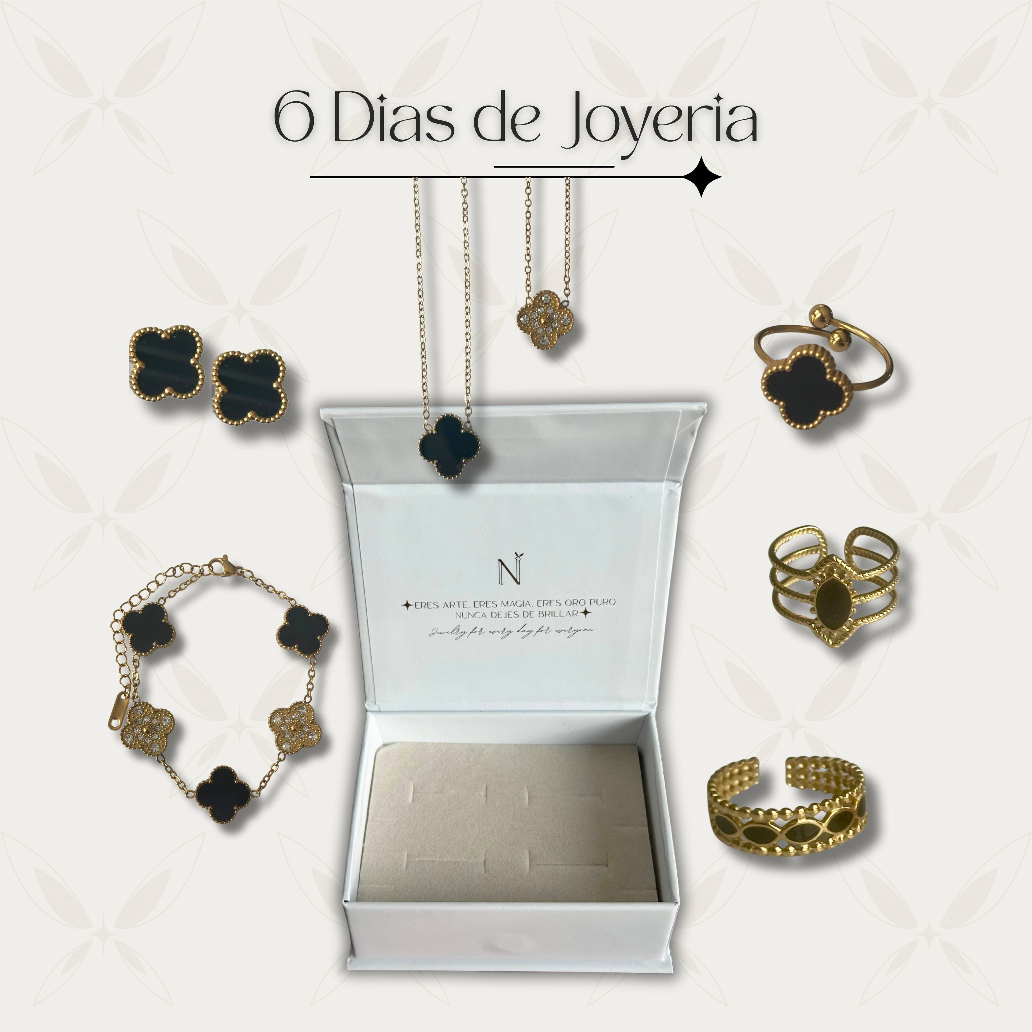 6 días de joyería oro - trébol negro reversible