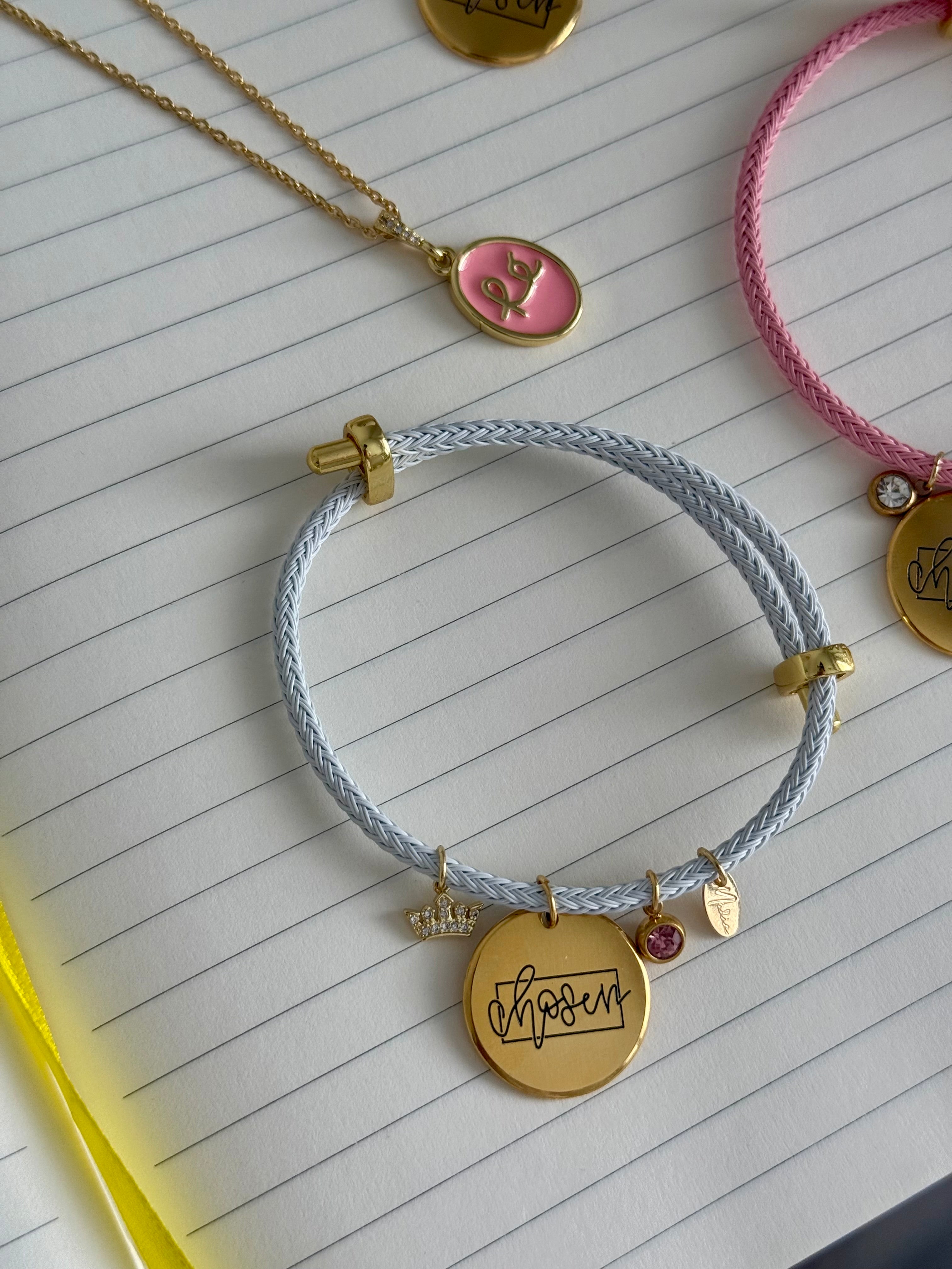 Pulsera blanca ELEGIDA oro (ajustable)
