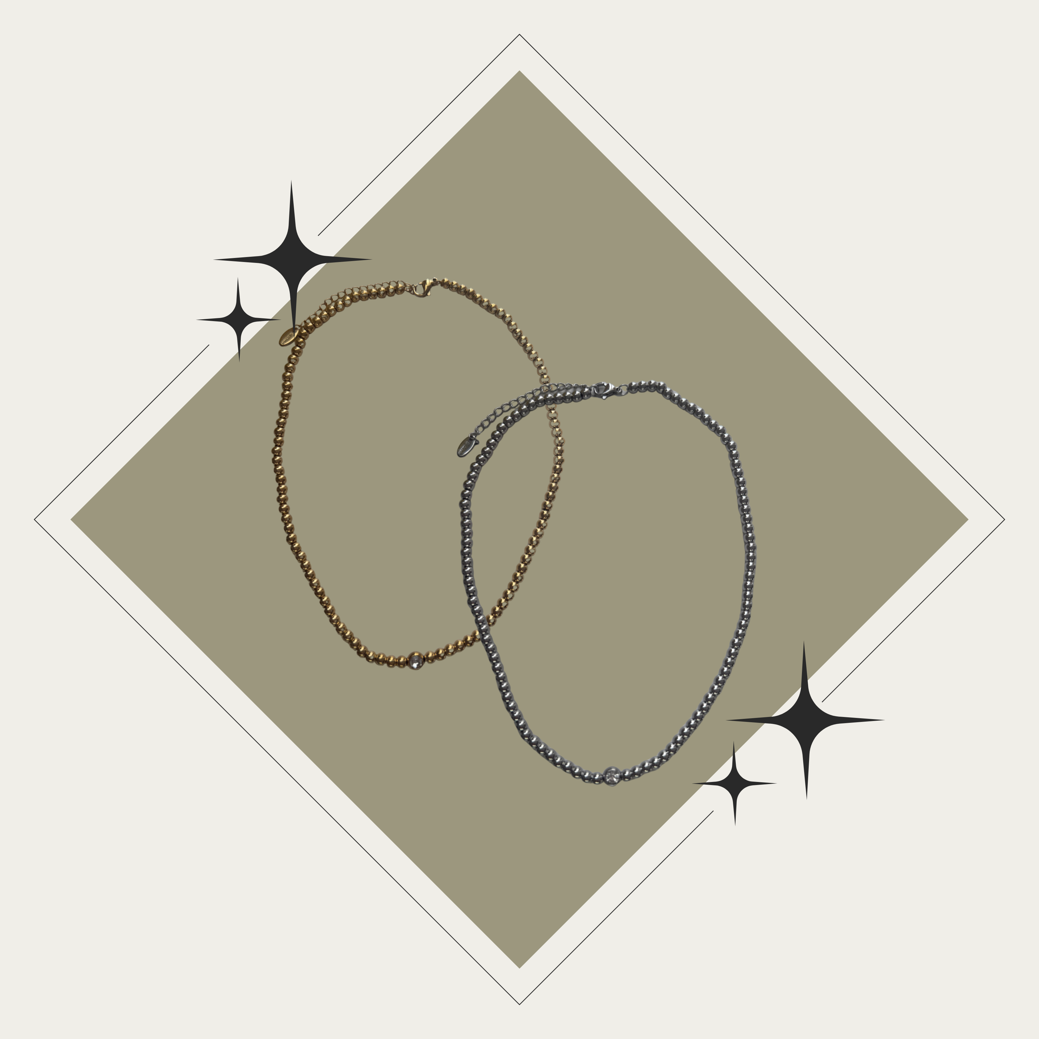 Collar de balines con diamante oro o plata Stainless Steel