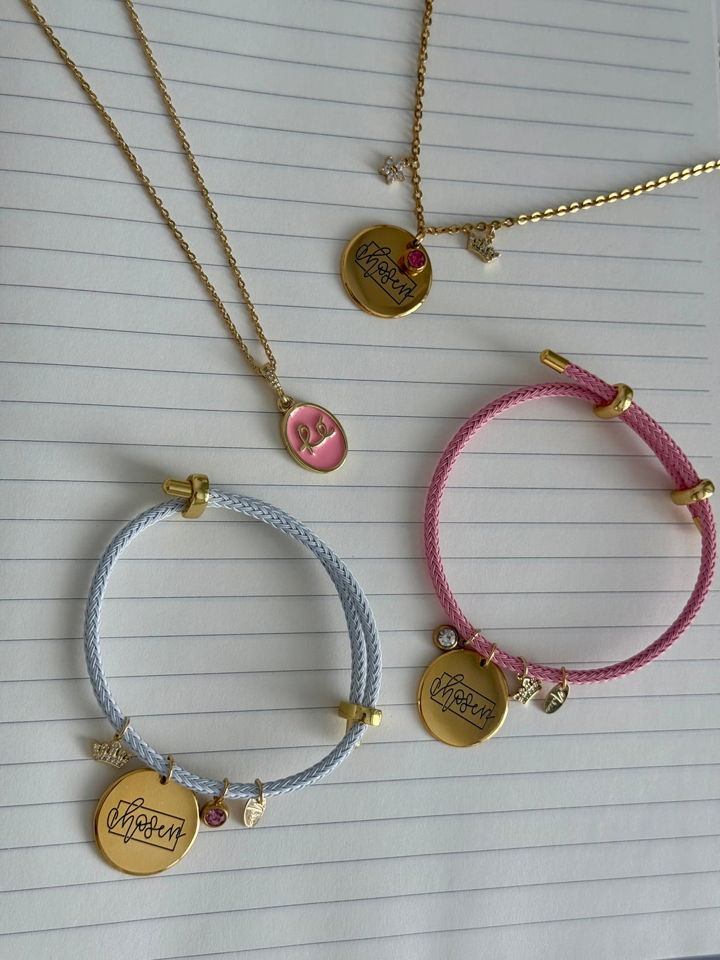 Pulsera rosa ELEGIDA oro (ajustable)