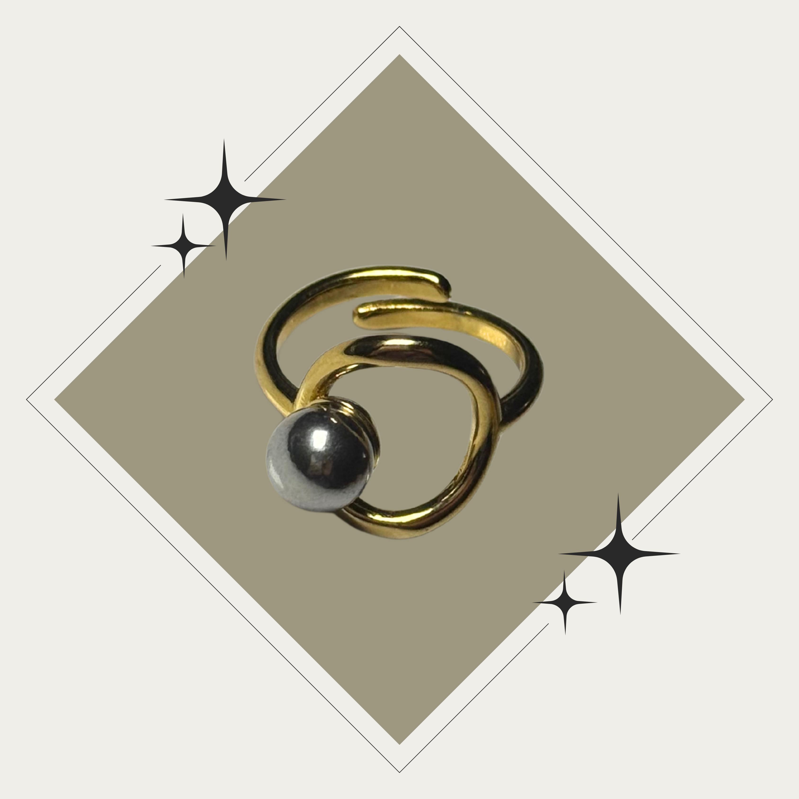 Sortija oro con bola plata ajustable Stainless Steel