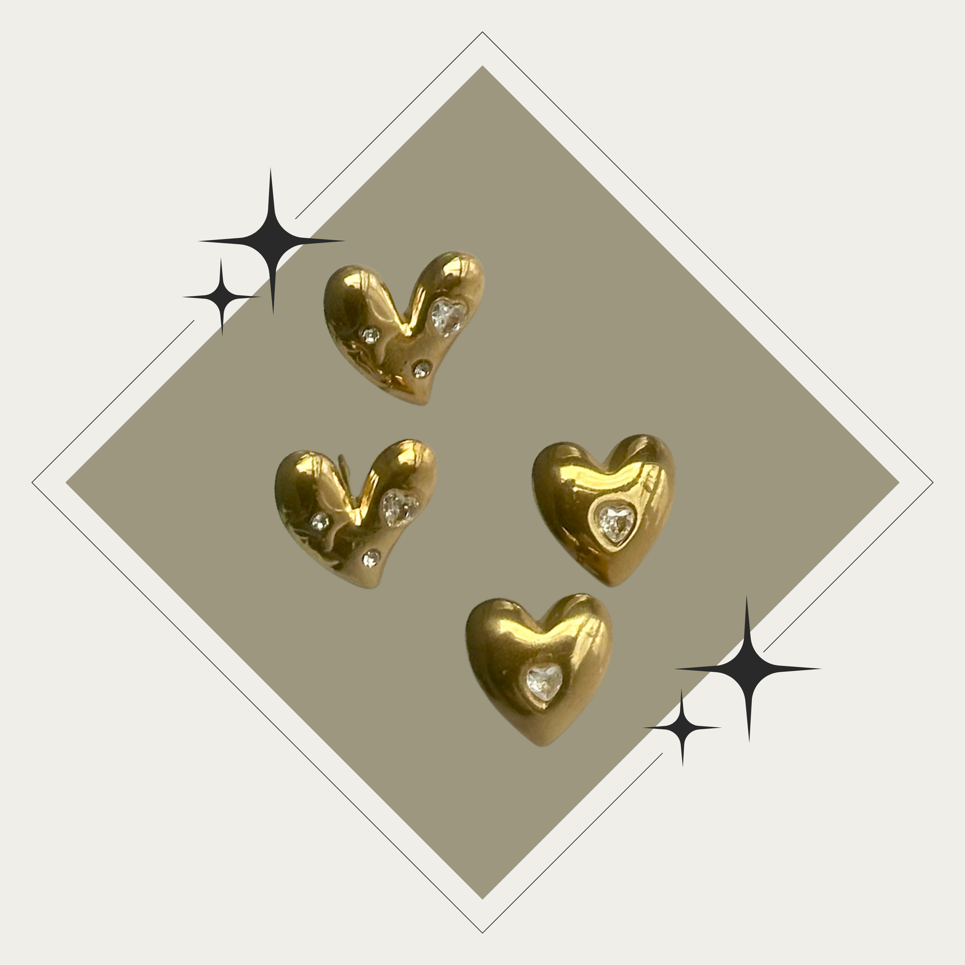 Pantallas studs corazón con zirconia Stainless Steel