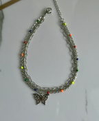 Tobillera de tres cadenas con mariposa plata Stainless Steel