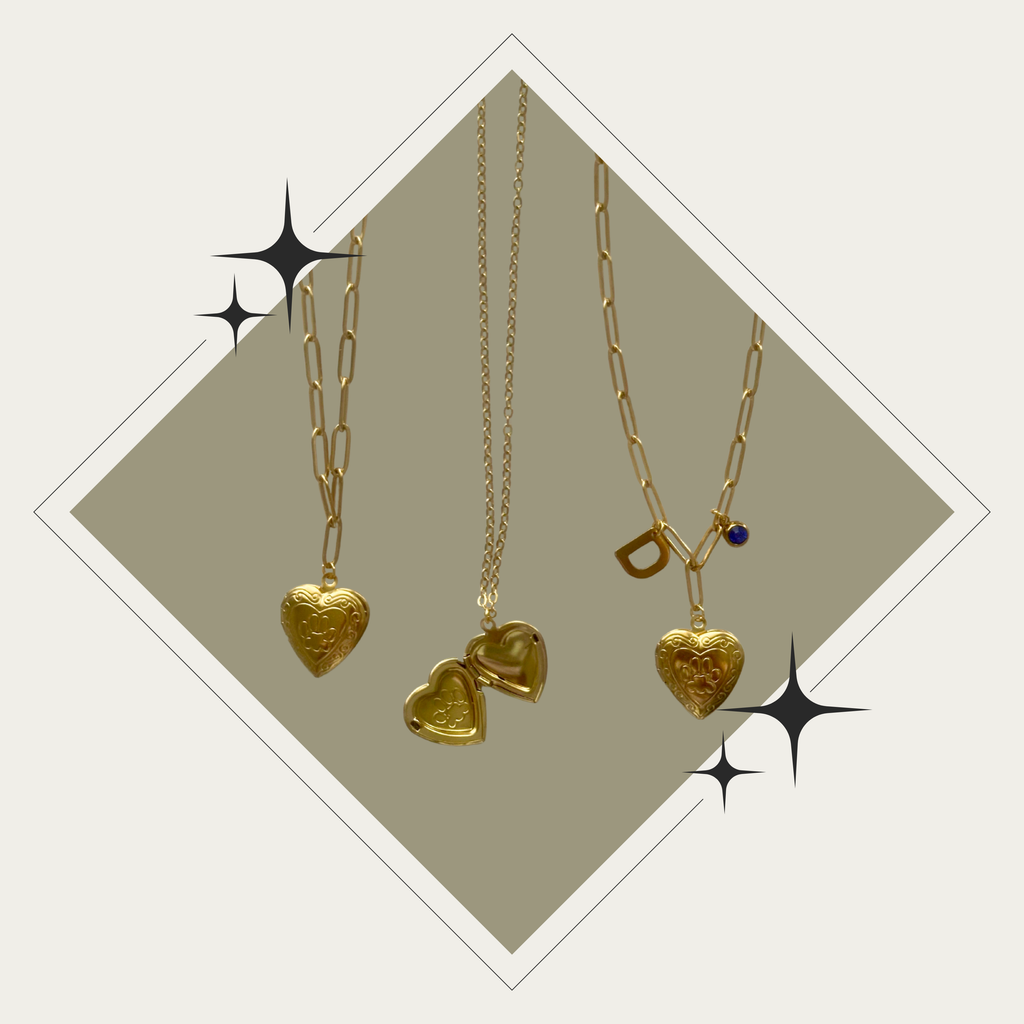 Photo necklace - corazón oro con huella perro (1-2 fotos)