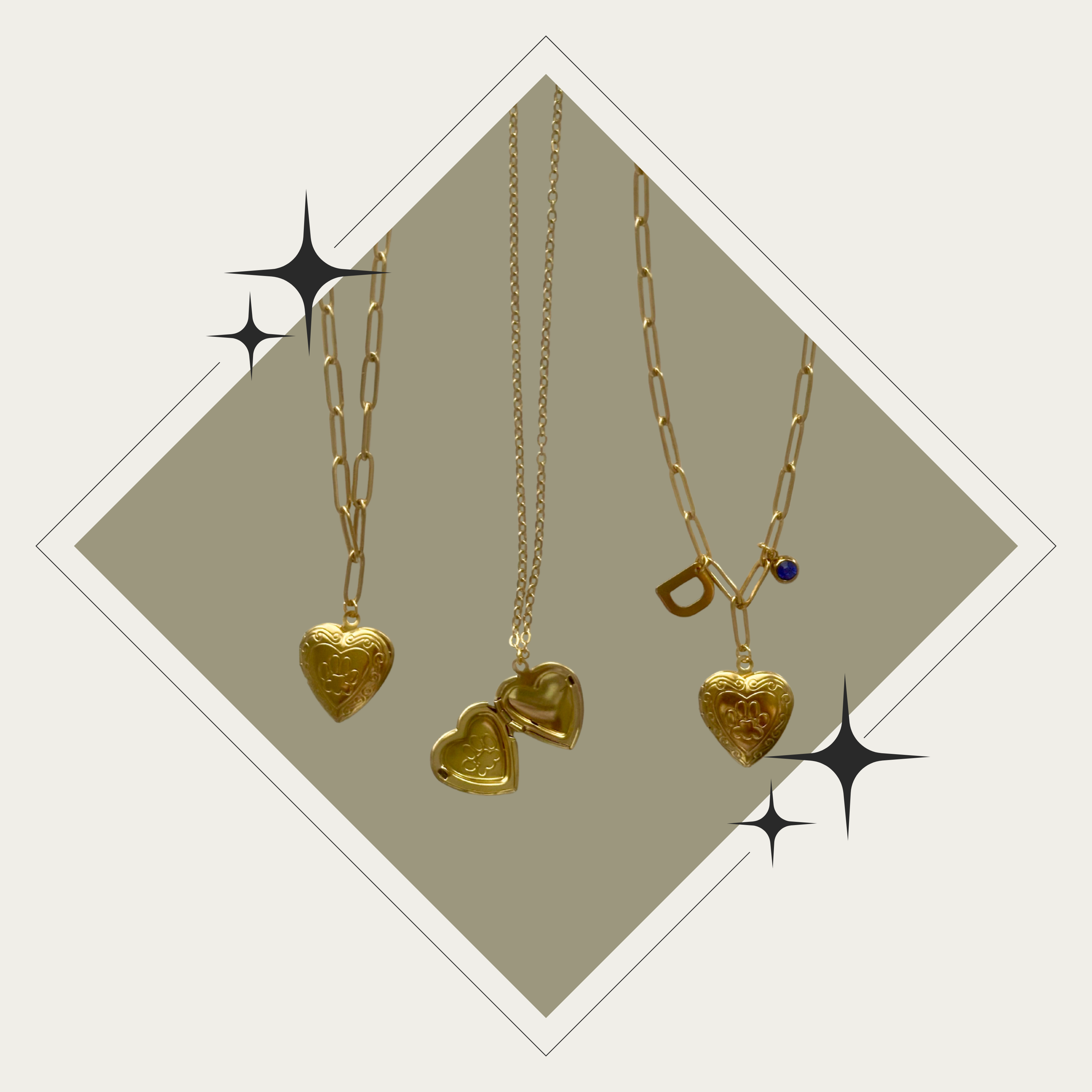 Photo necklace - corazón oro con huella perro (1-2 fotos)