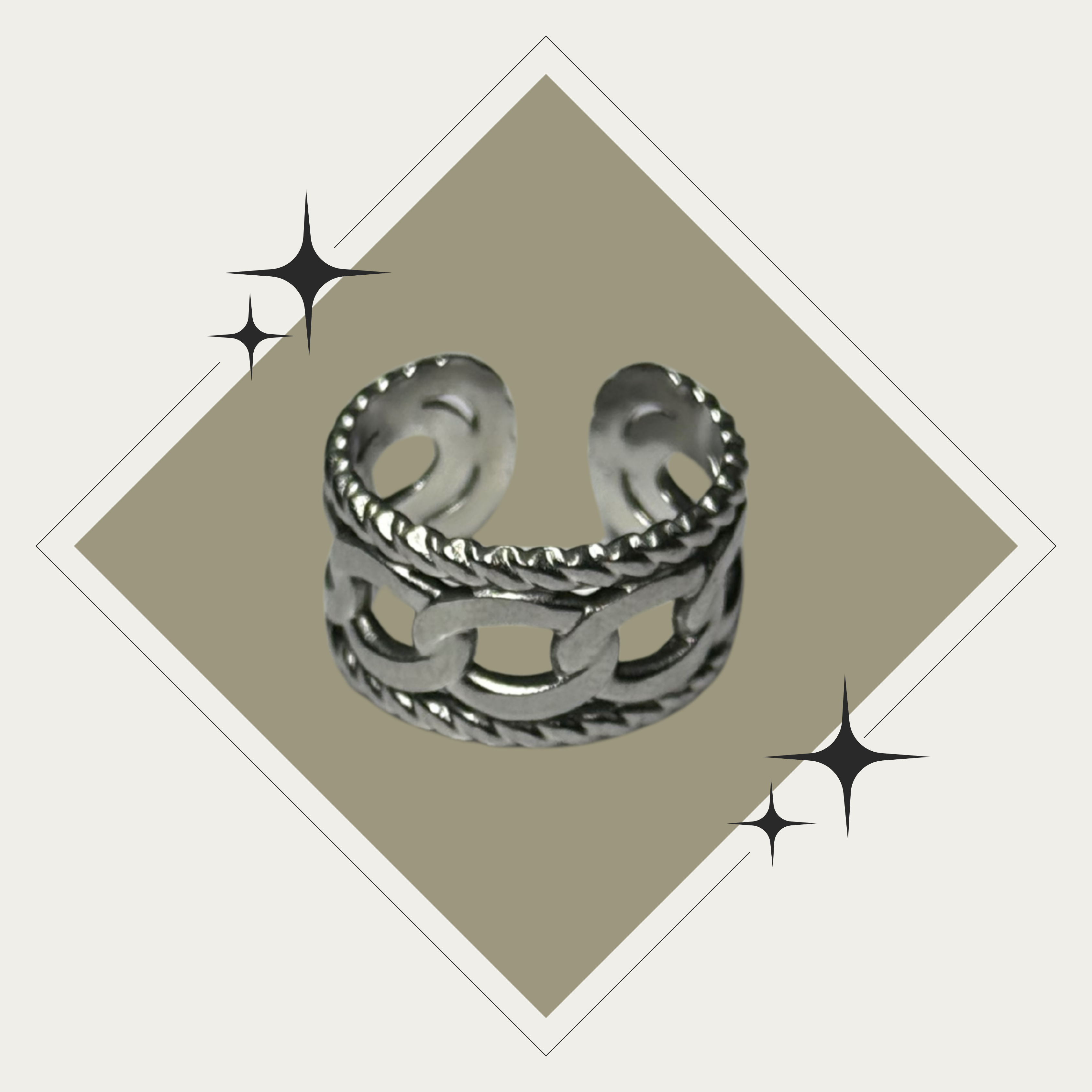 Sortija ajustable plata estilo cadena ancha Stainless Steel