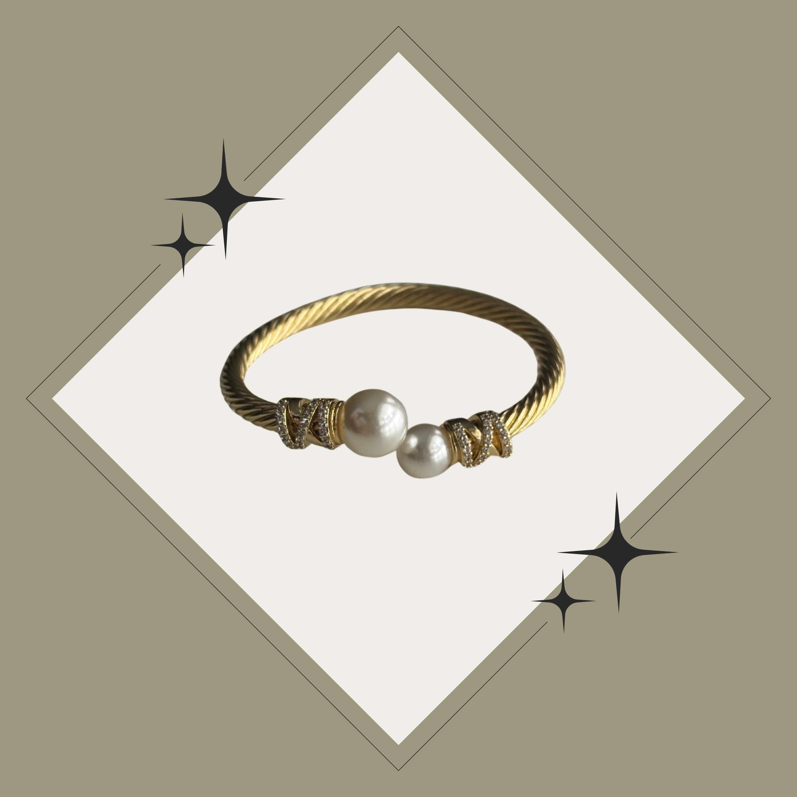 Bangle oro elegante con perlas