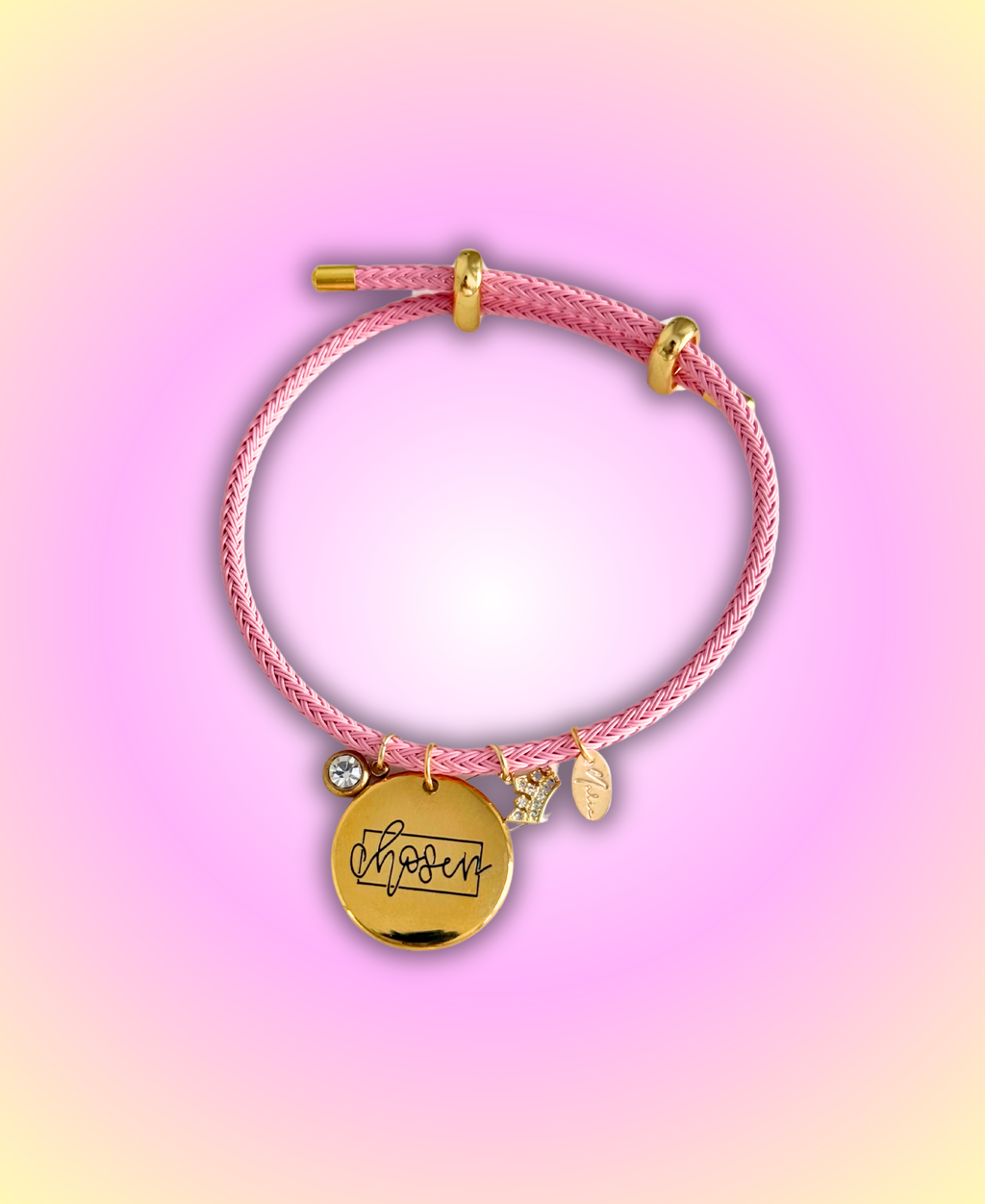 Pulsera rosa ELEGIDA oro (ajustable)