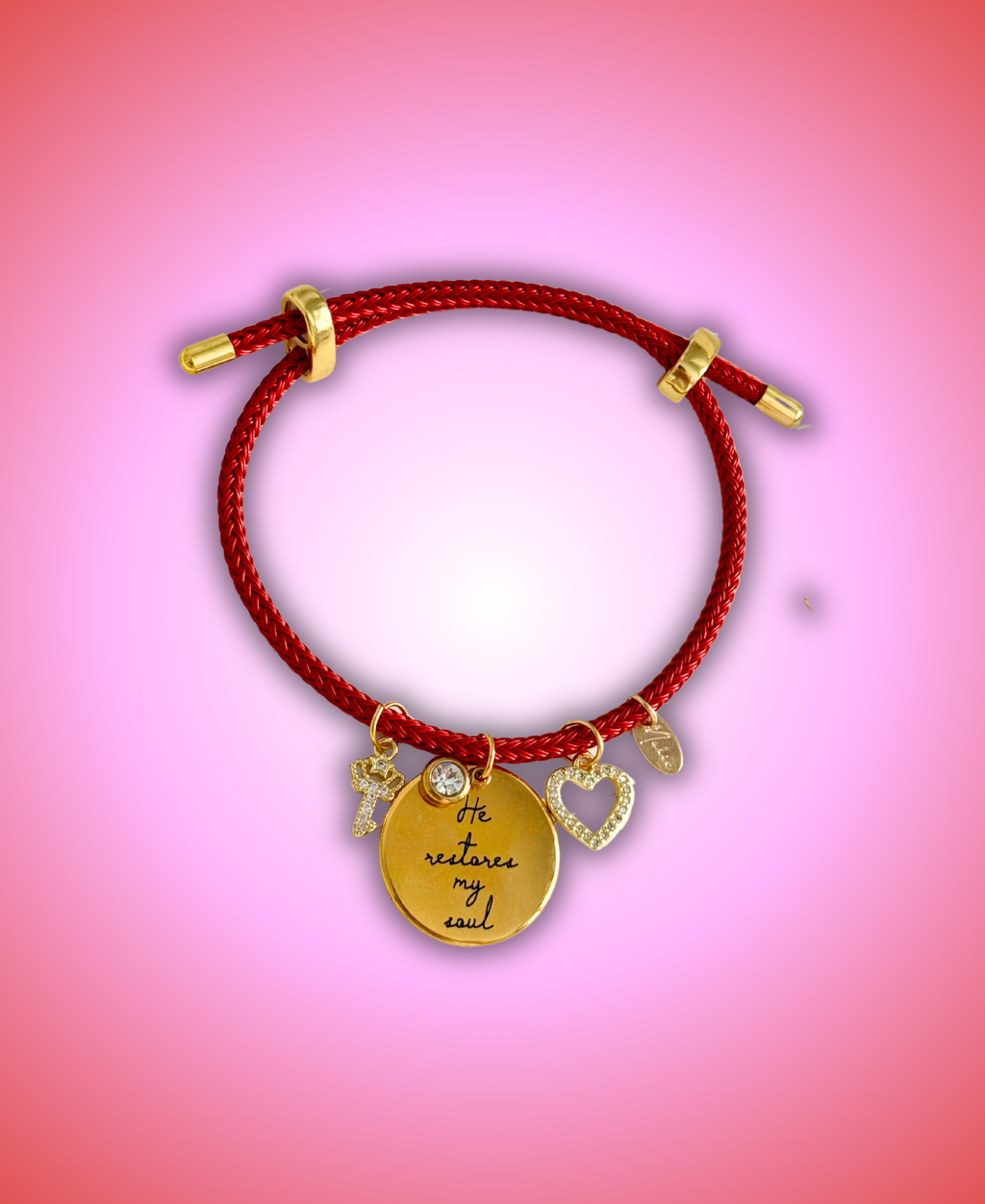 Pulsera roja ÉL RESTAURÓ MI ALMA oro (ajustable)