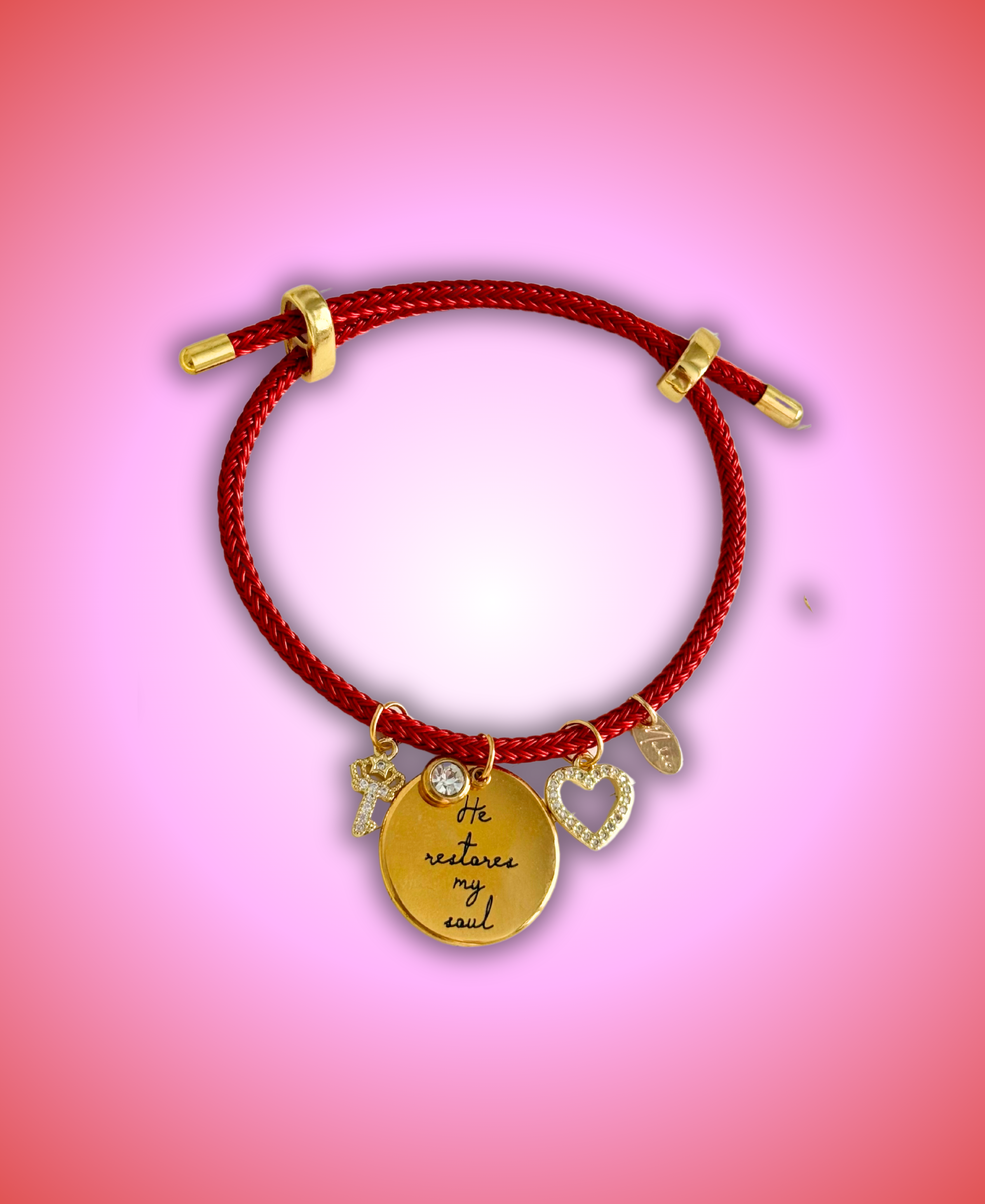 Pulsera roja ÉL RESTAURÓ MI ALMA oro (ajustable)