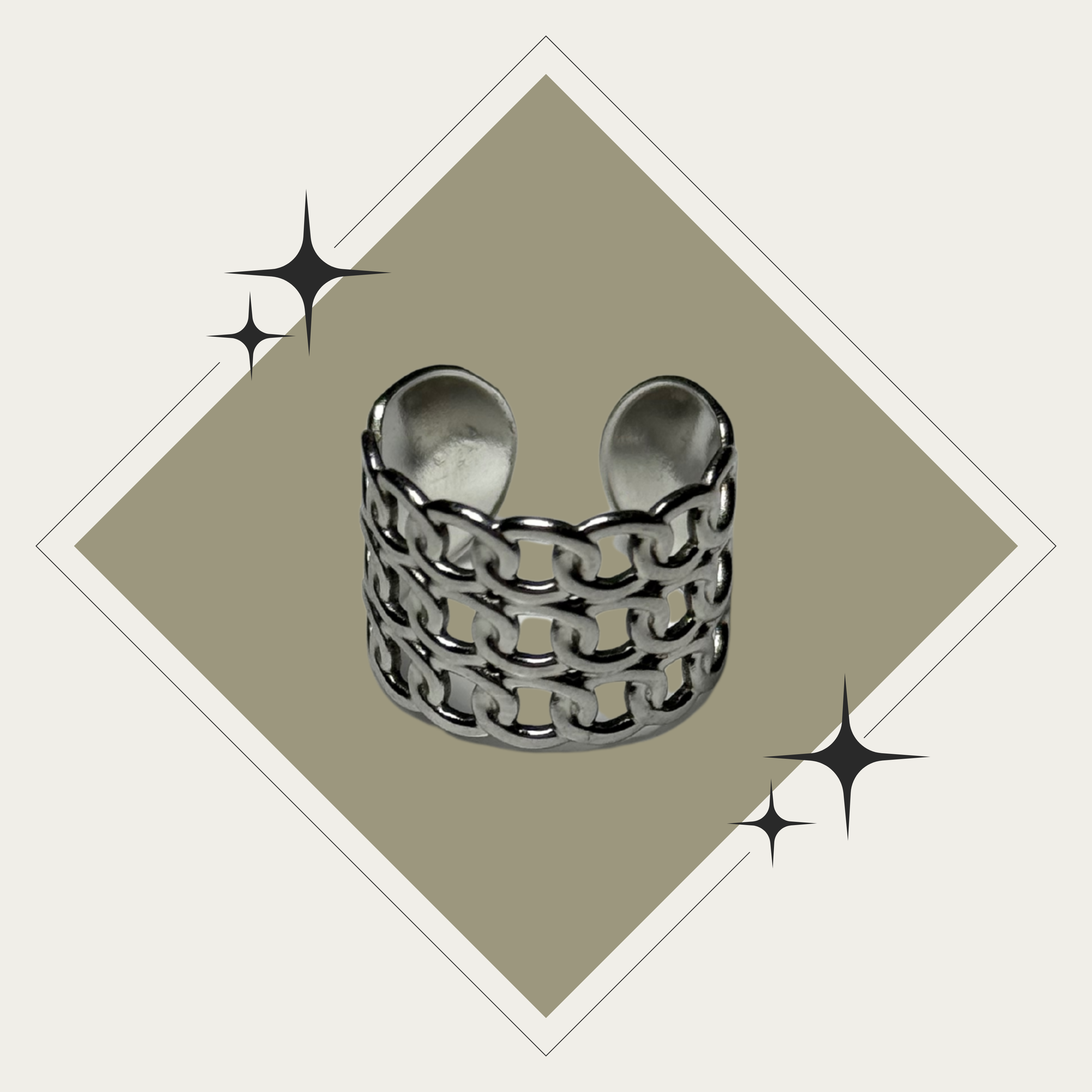 Sortija ajustable plata estilo cadena triple Stainless Steel