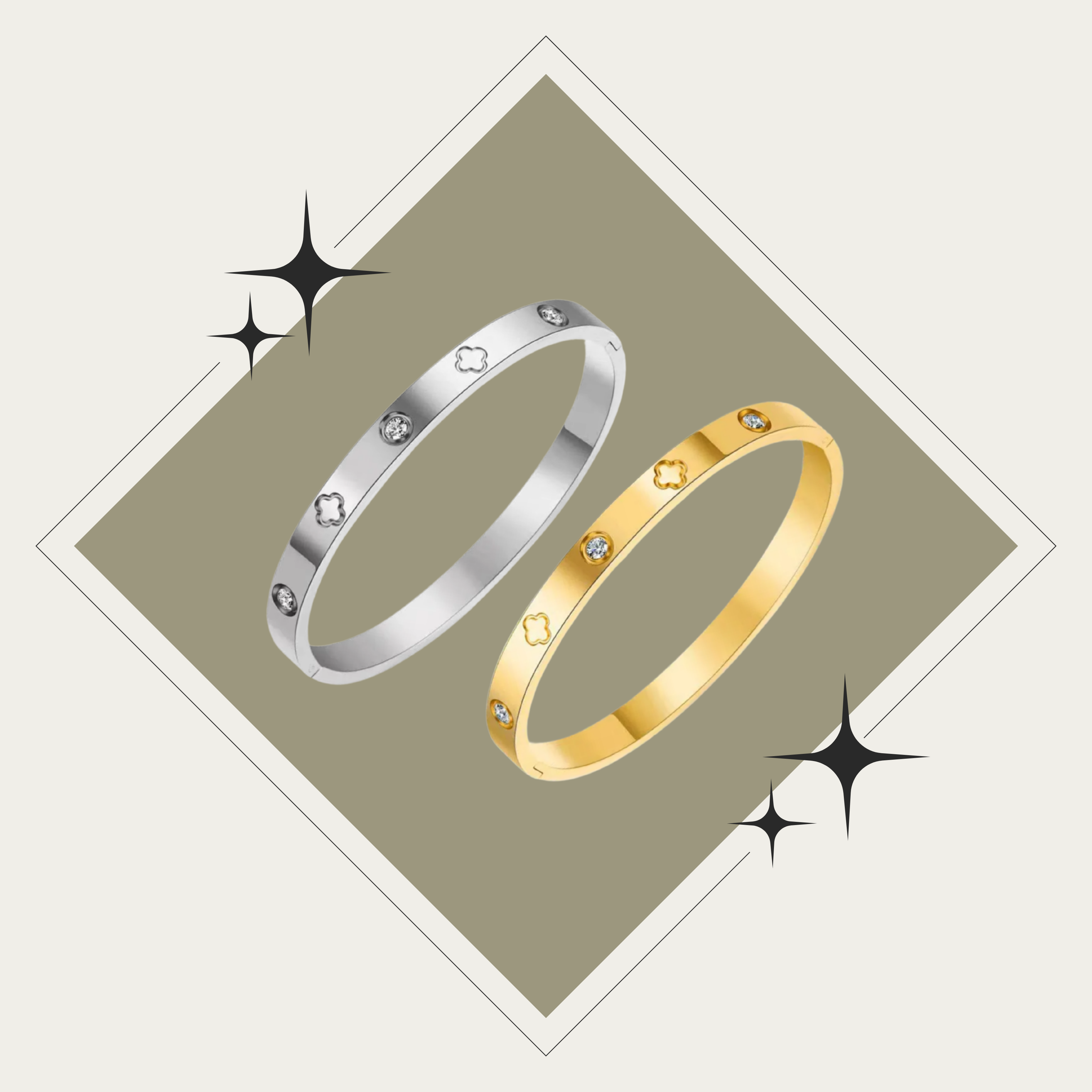 Bangle con trébol oro o plata Stainless Steel