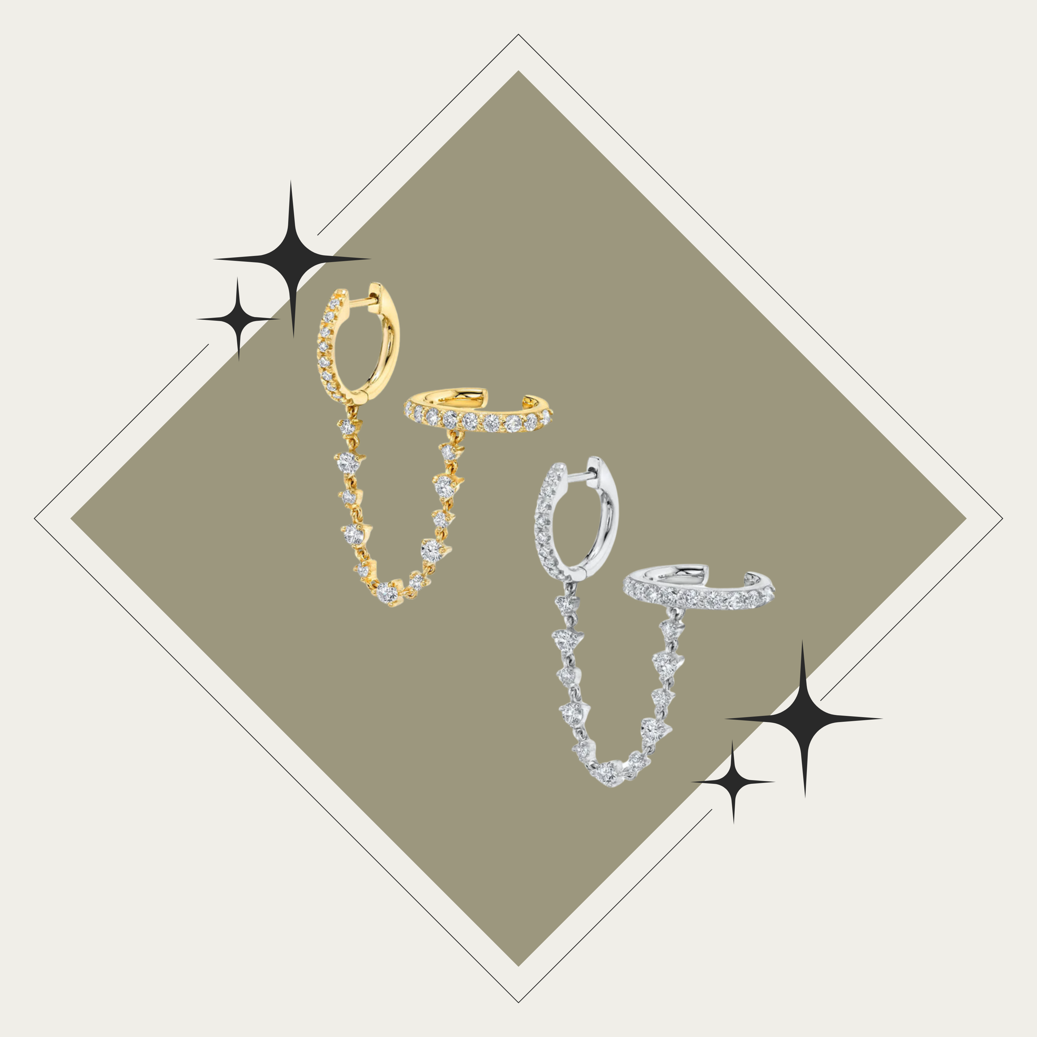 Dia 3: Arete + earcuff oro o plata con diamantes 925 (1 arete)