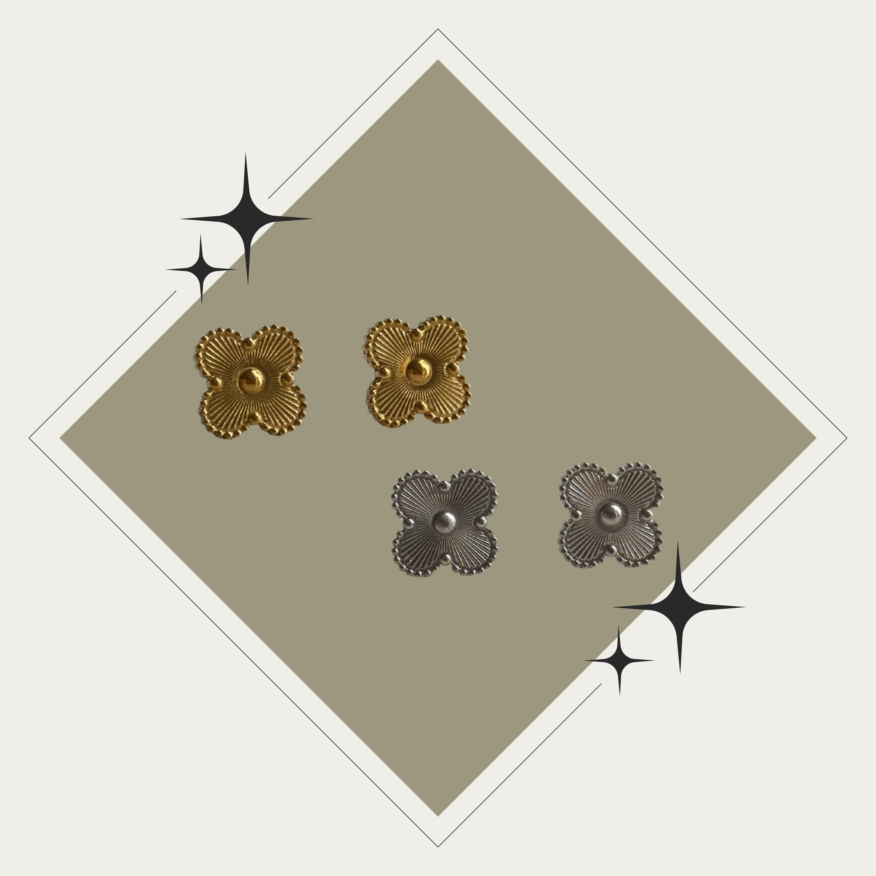 Pantallas (studs) trébol oro o plata Stainless Steel